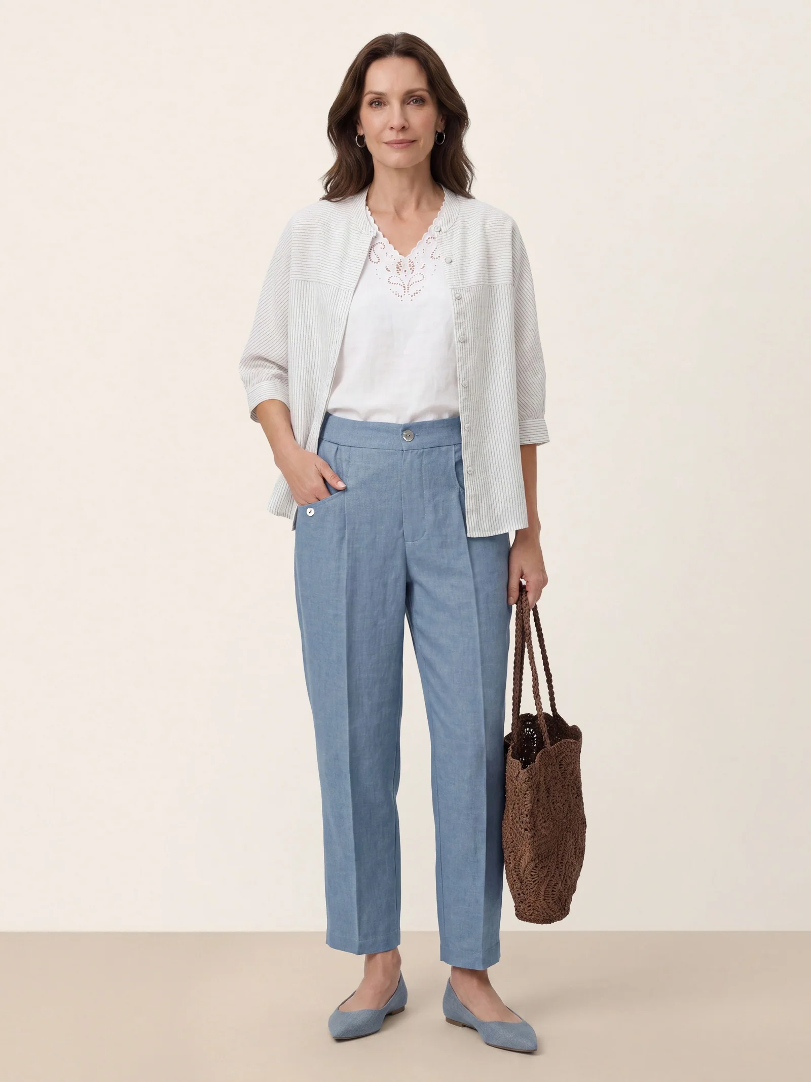100% Linen Front Pleat Tapered Ankle Pants VIVICA - Image 2