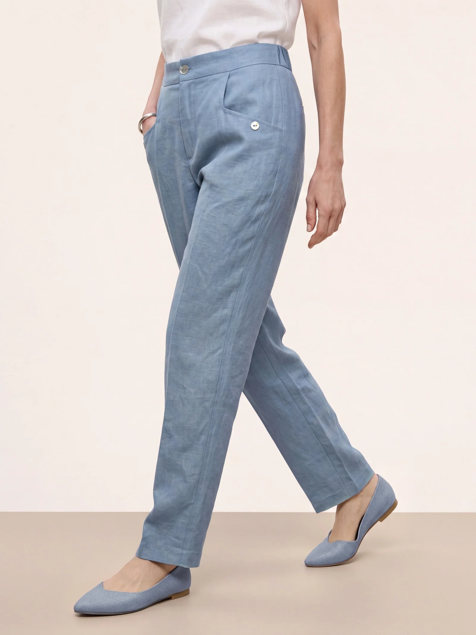 100% Linen Front Pleat Tapered Ankle Pants VIVICA - Image 3