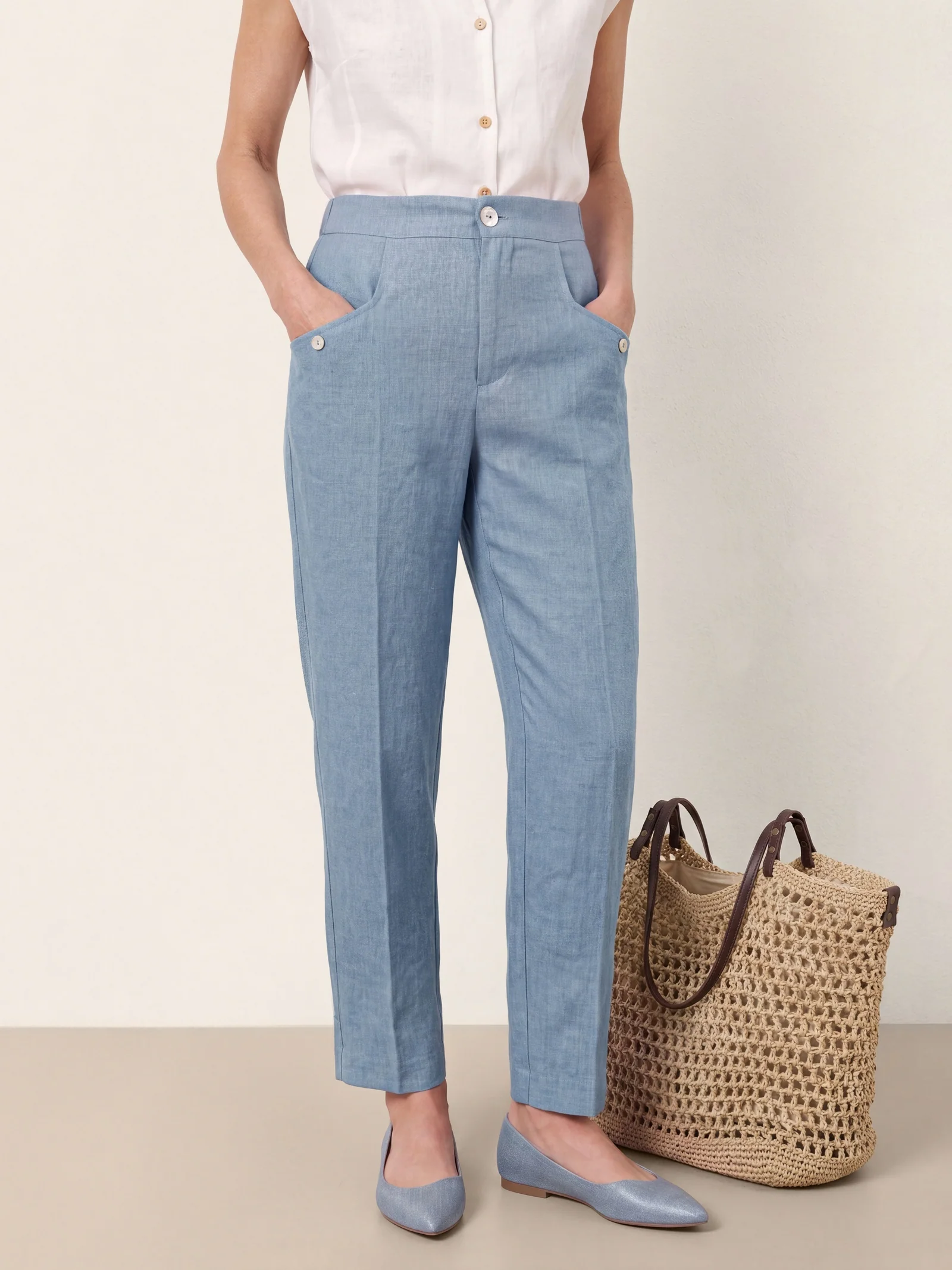 100% Linen Front Pleat Tapered Ankle Pants VIVICA - Image 4