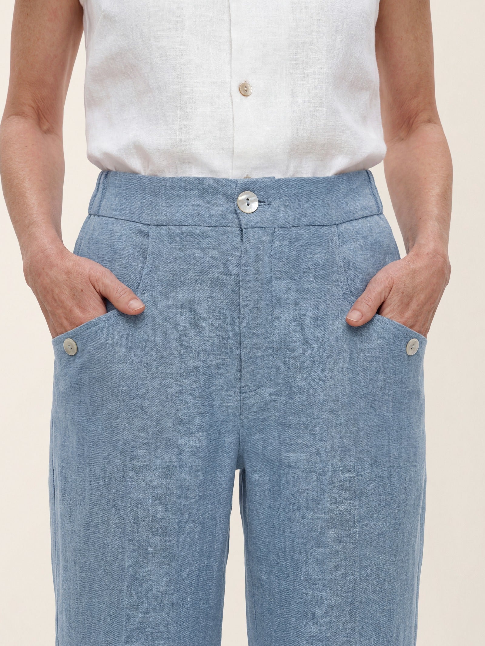 100% Linen Front Pleat Tapered Ankle Pants VIVICA - Image 5