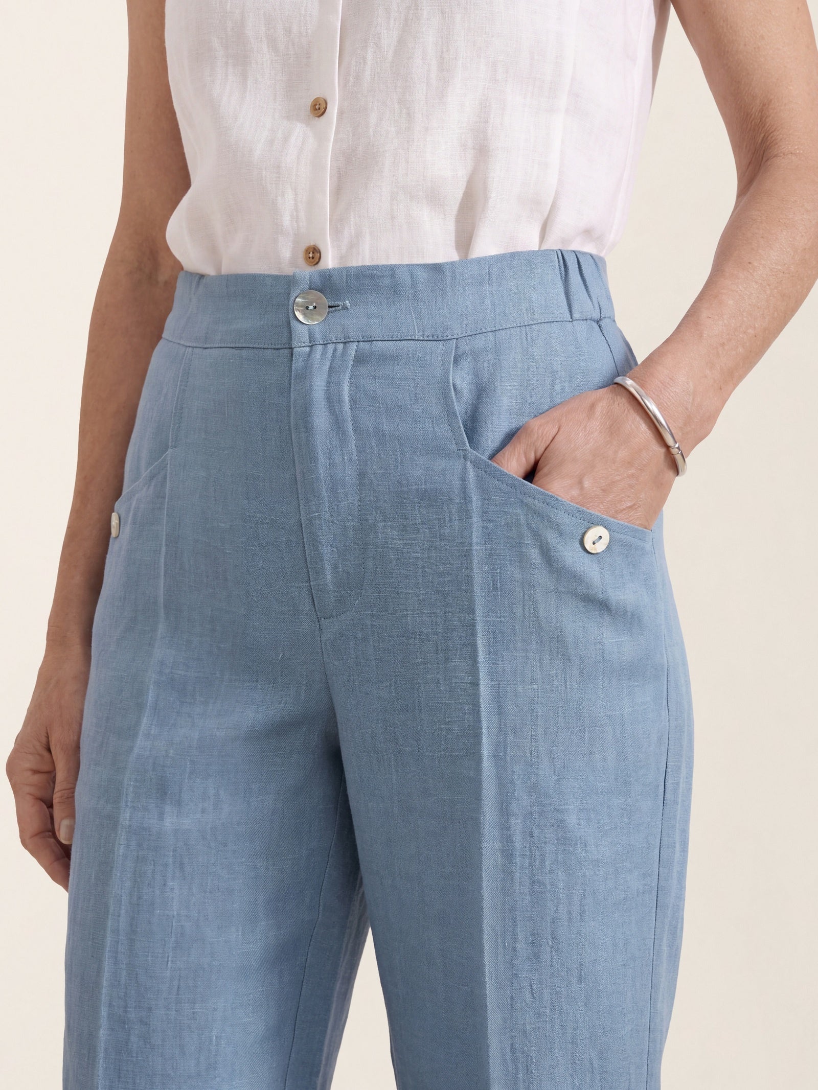 100% Linen Front Pleat Tapered Ankle Pants VIVICA - Image 6