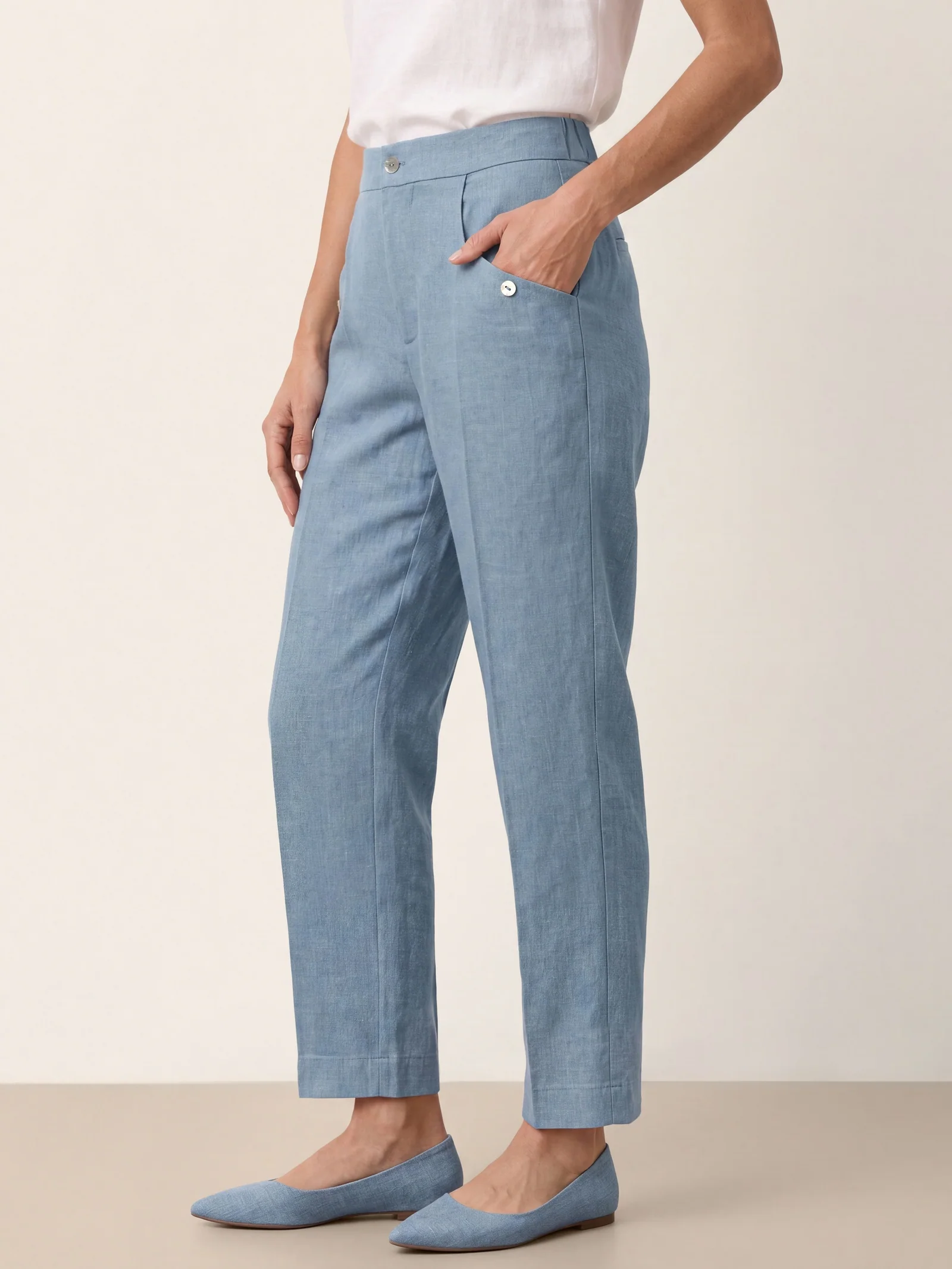 100% Linen Front Pleat Tapered Ankle Pants VIVICA - Image 9