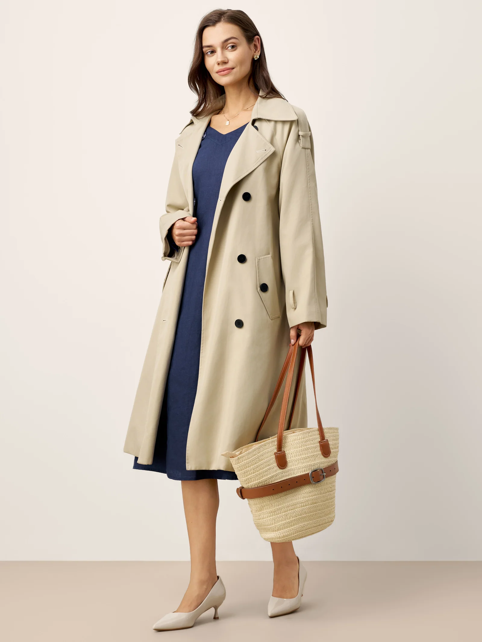 100% Linen Gathered Waist Flap Detail Midi Dress DIANA - Image 10