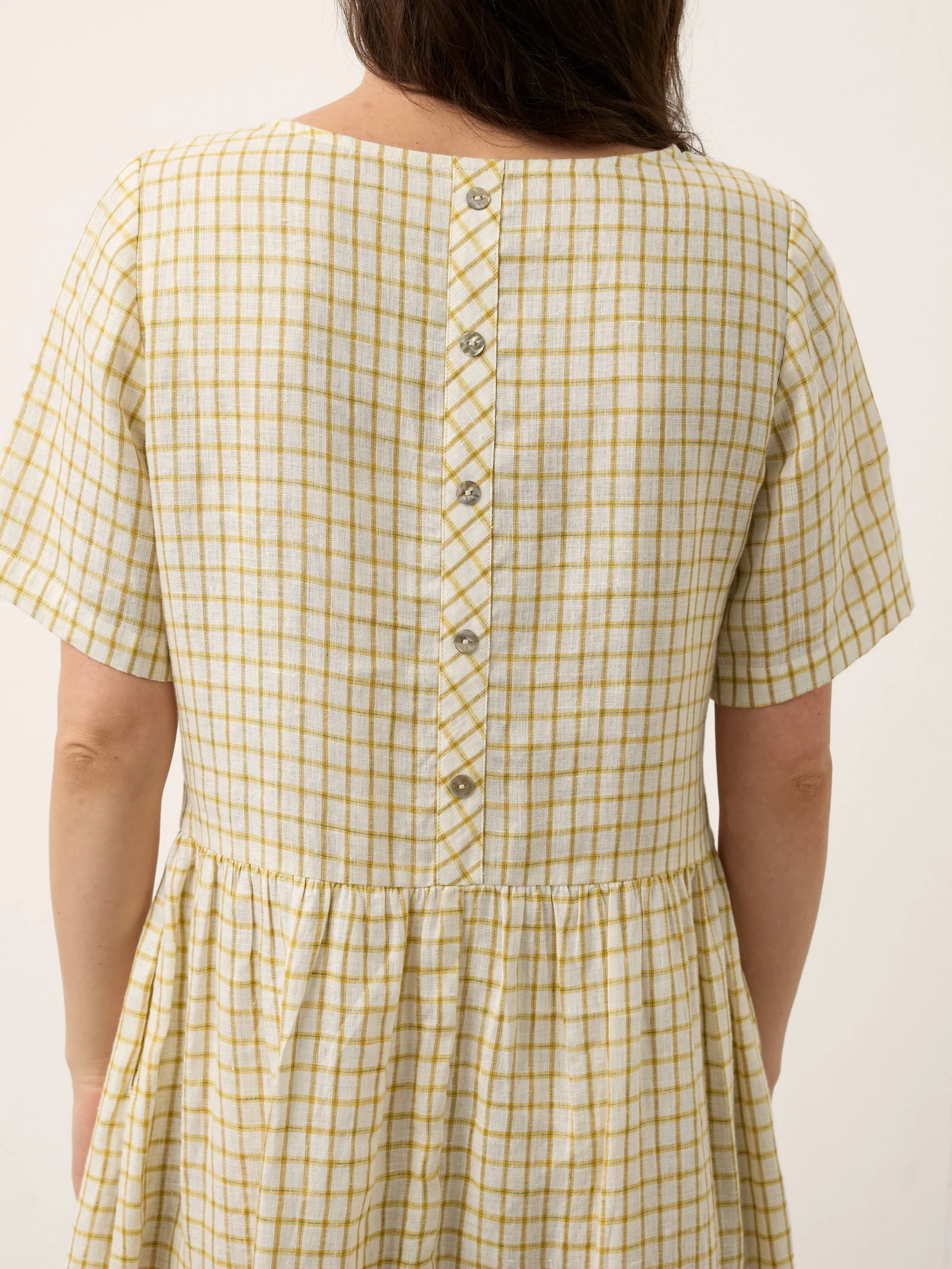 100% Linen Gingham Back Button Midi Dress ELISABETH - Image 5