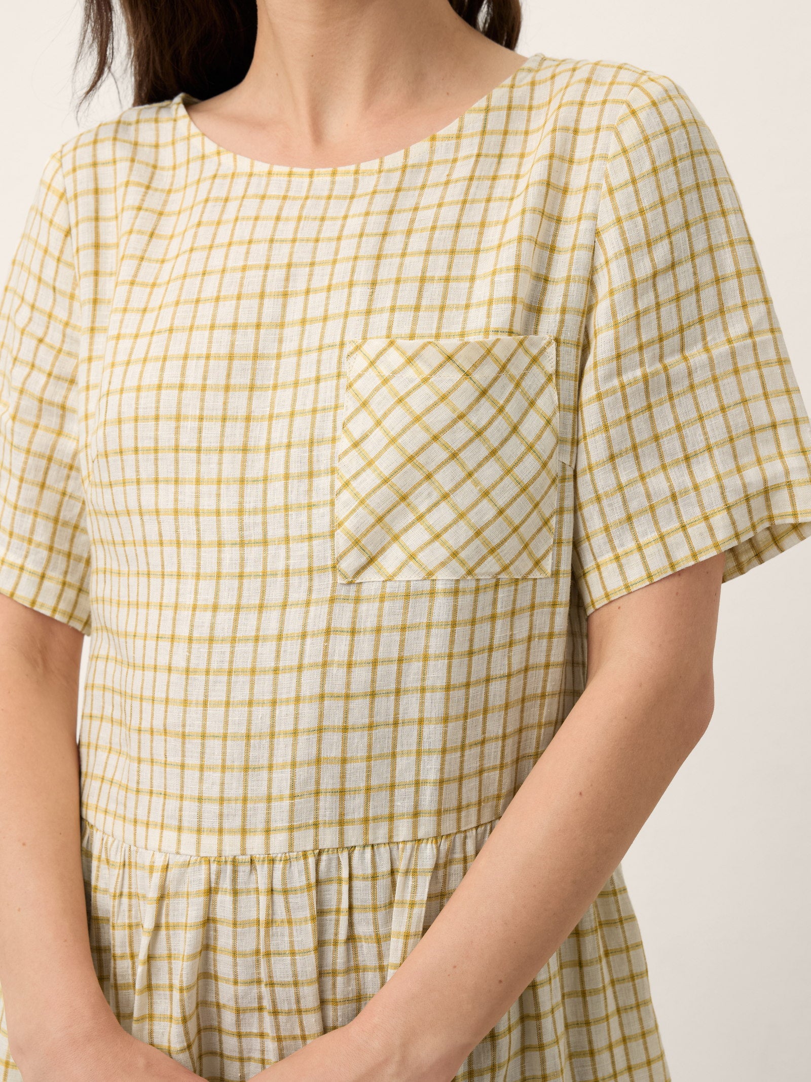 100% Linen Gingham Back Button Midi Dress ELISABETH - Image 6