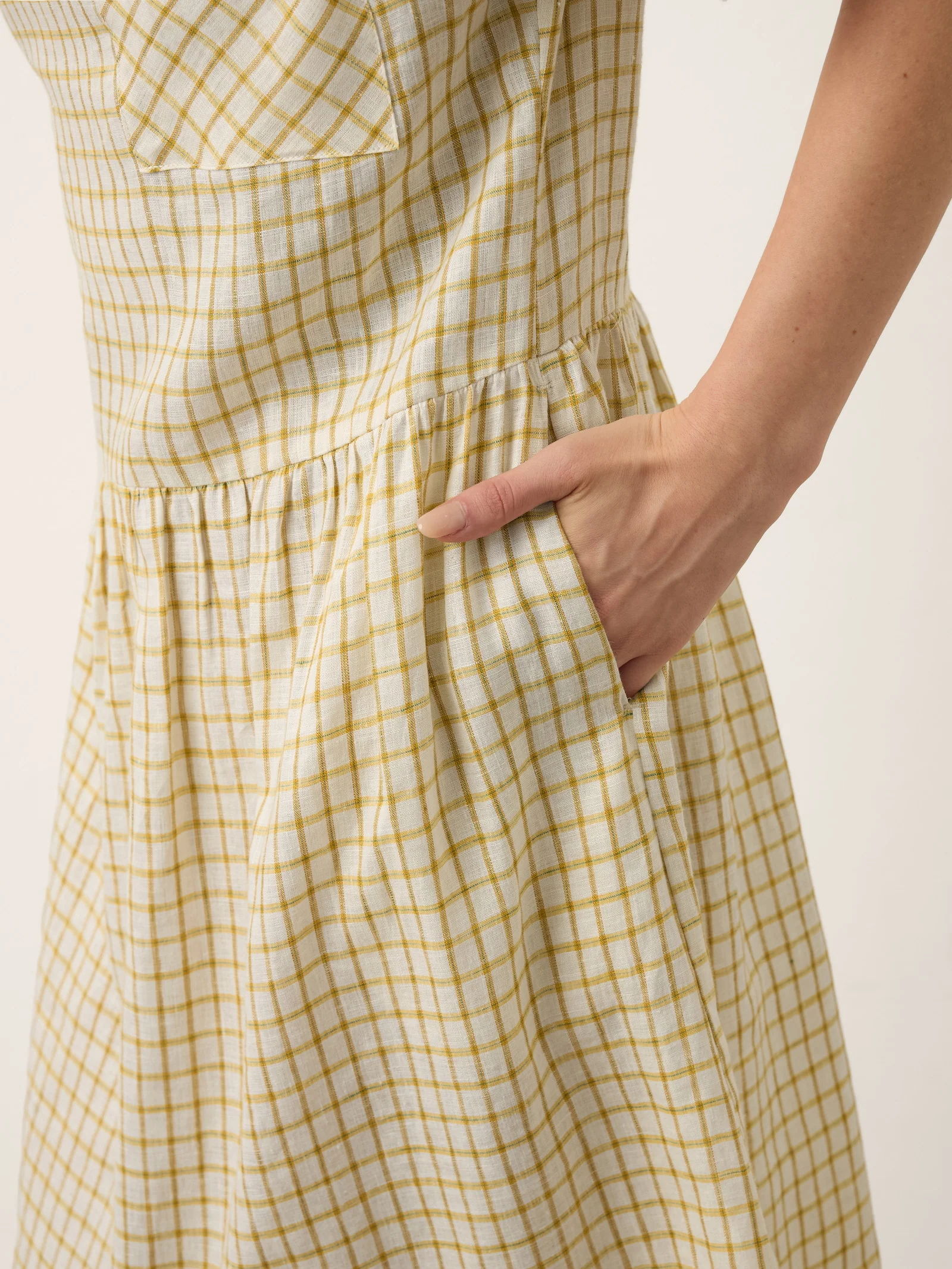 100% Linen Gingham Back Button Midi Dress ELISABETH - Image 7