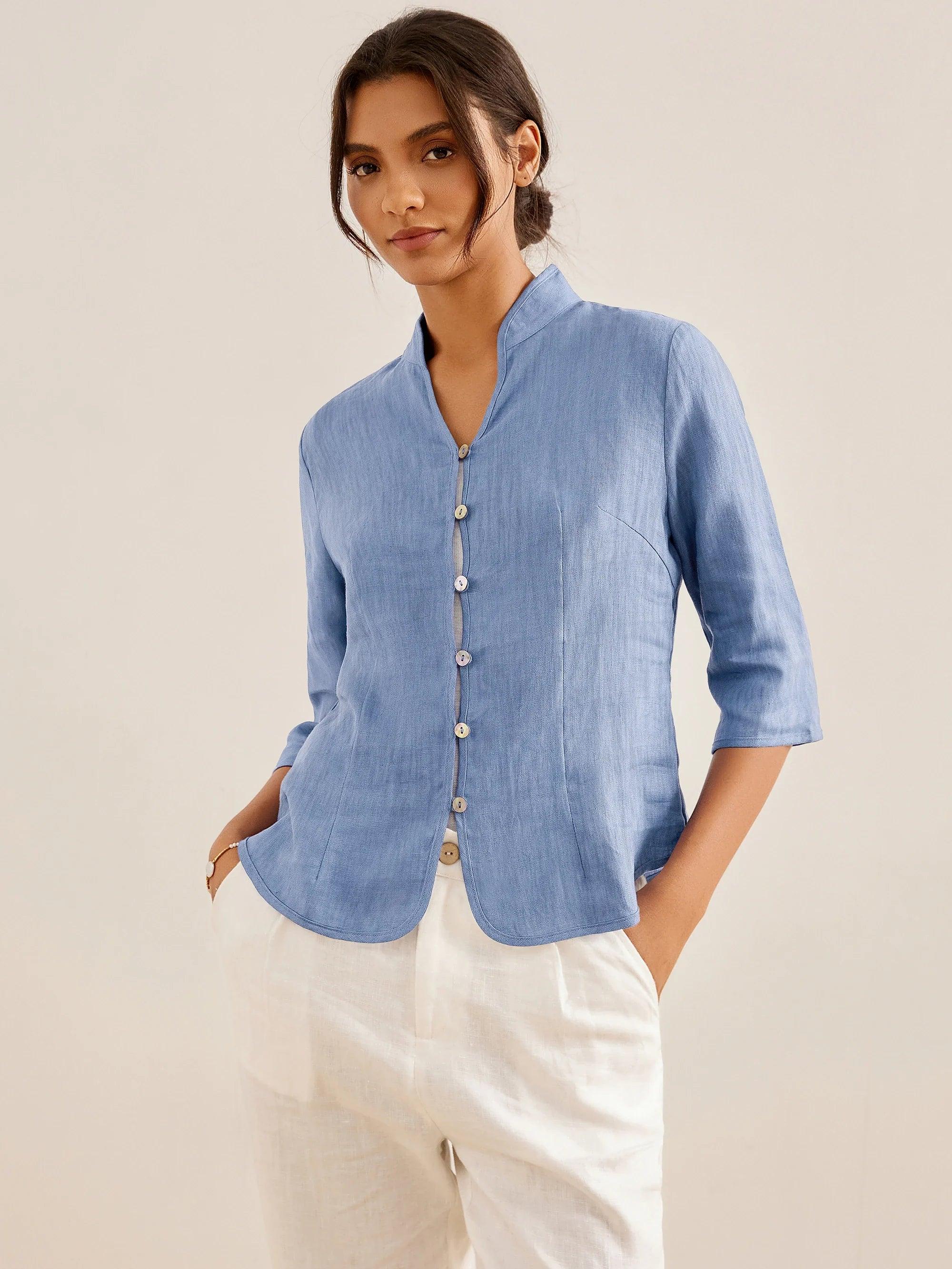 100% Linen Hand Button Fitted Jacket AMELIA - Image 15