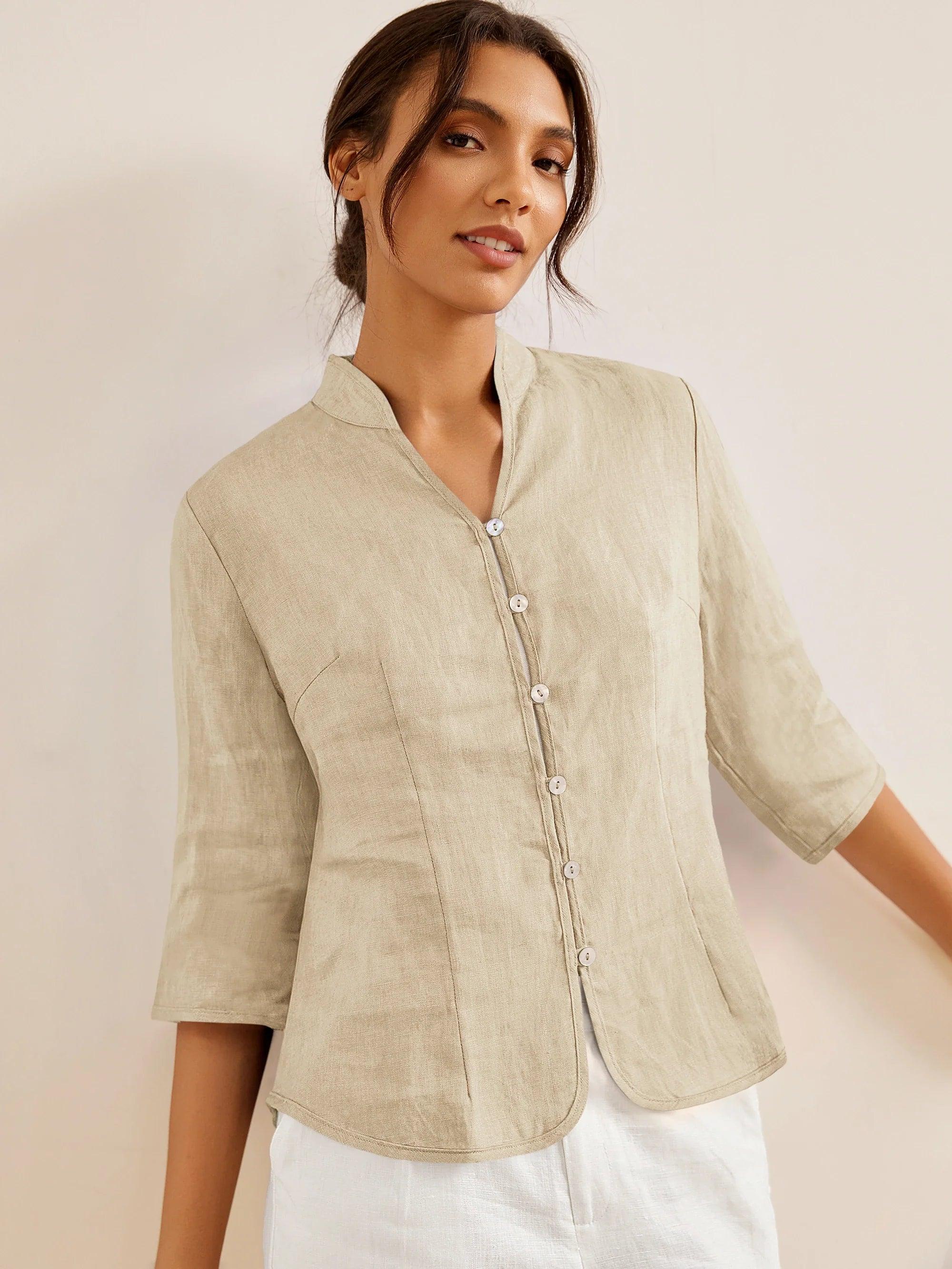 100% Linen Hand Button Fitted Jacket AMELIA - Image 22