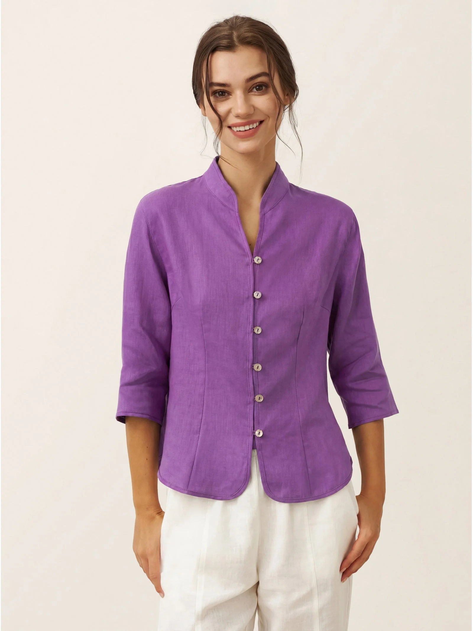 100% Linen Hand Button Fitted Jacket AMELIA - Image 29