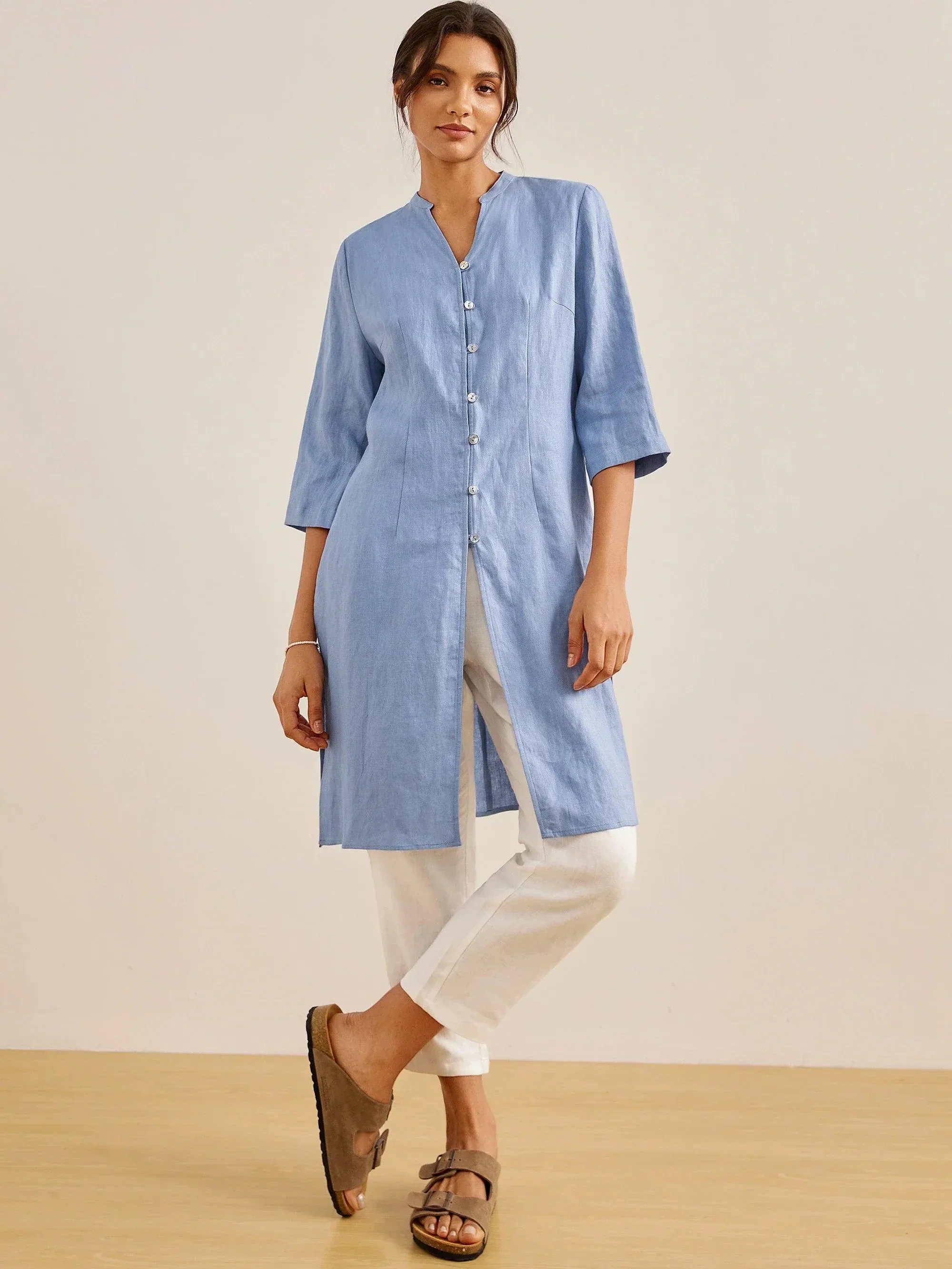 100% Linen Hand Button Long Top DILLON - Image 7