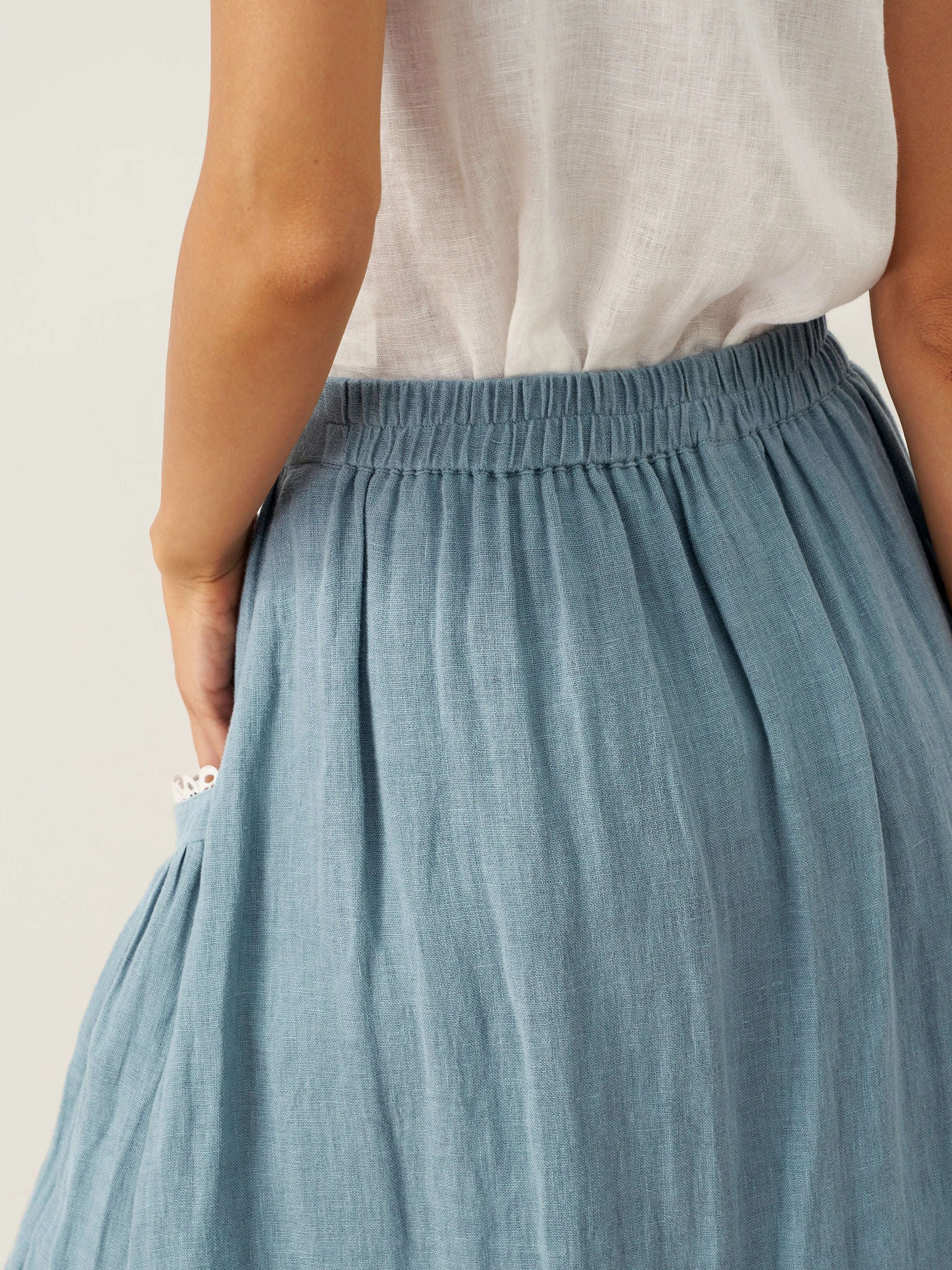 100% Linen Lace-Up Pocket Skirt FENLA - Image 6