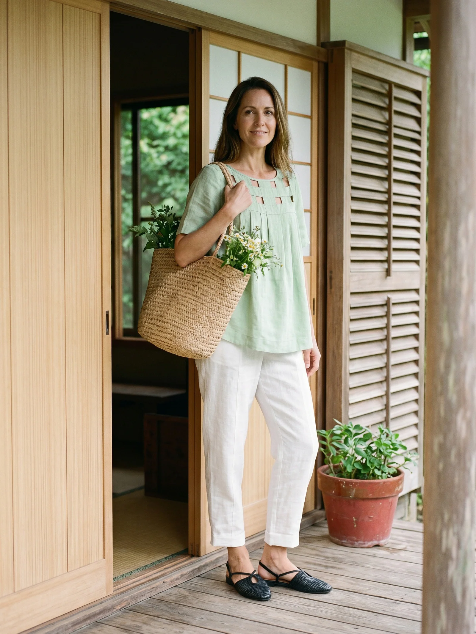 100% Linen Layered Handwoven Lattice Pleated Top AMALIA - Image 3