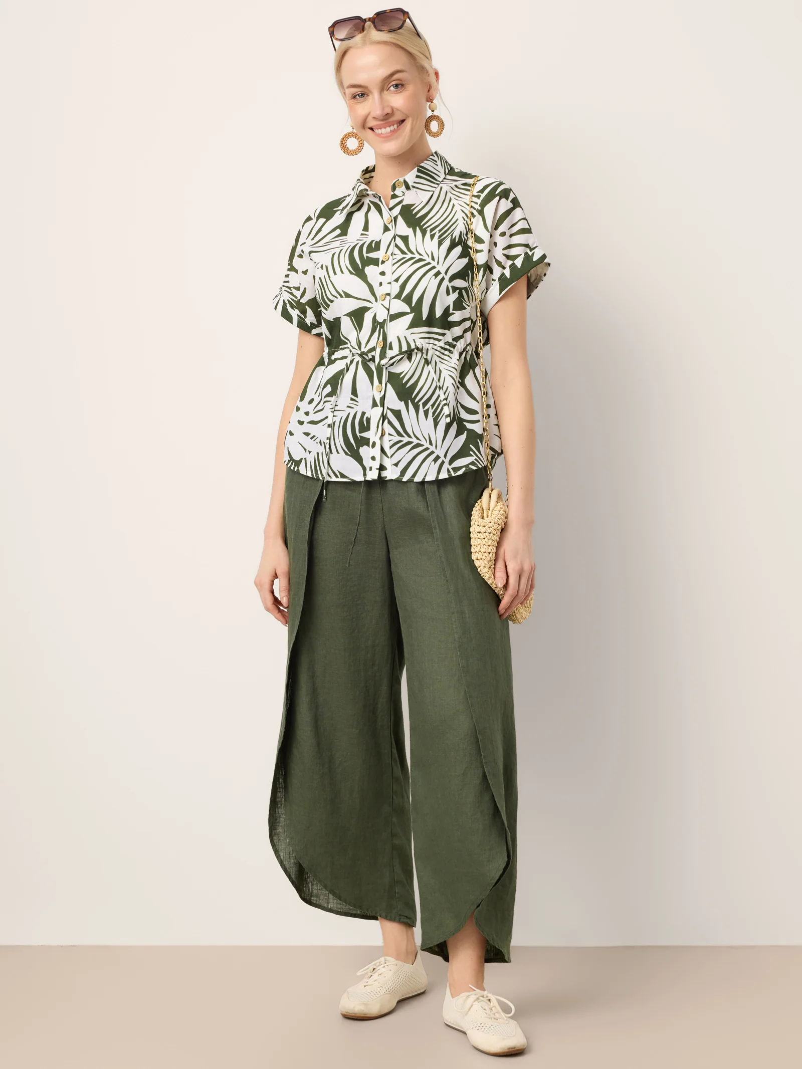 100% Linen Layered Slit Wide-Leg Drawstring Pants PEREGRINE - Image 10