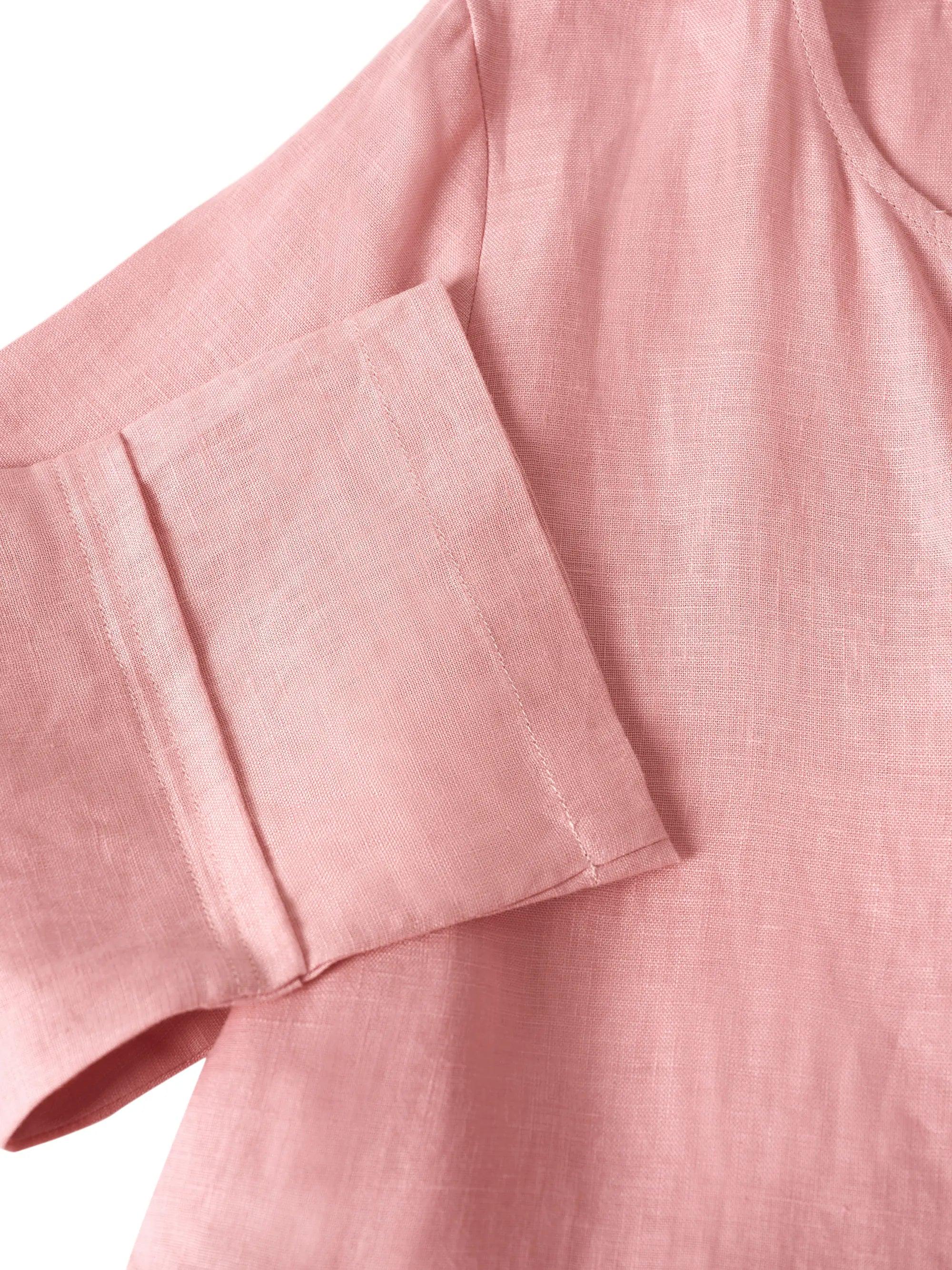 100% Linen Loose Fit Button Waist Gathered Midi Dress LUNA - Image 13