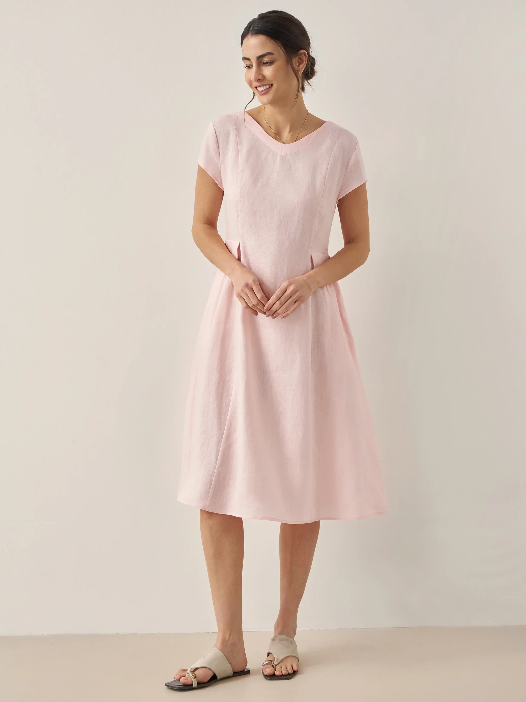 100% Linen Natural Summer V-Neck Dress ALEXA - Image 10