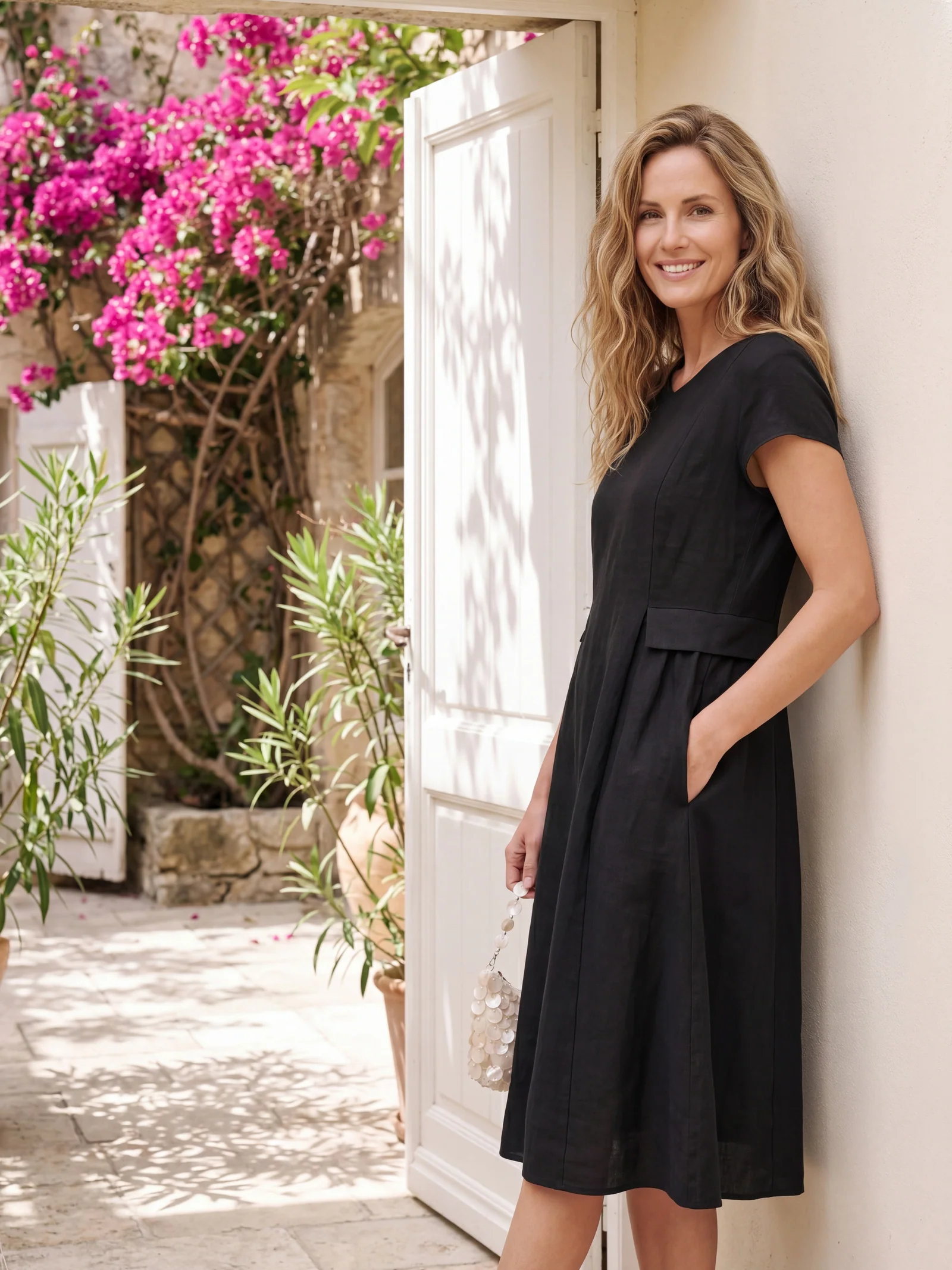 100% Linen Natural Summer V-Neck Dress ALEXA - Image 37
