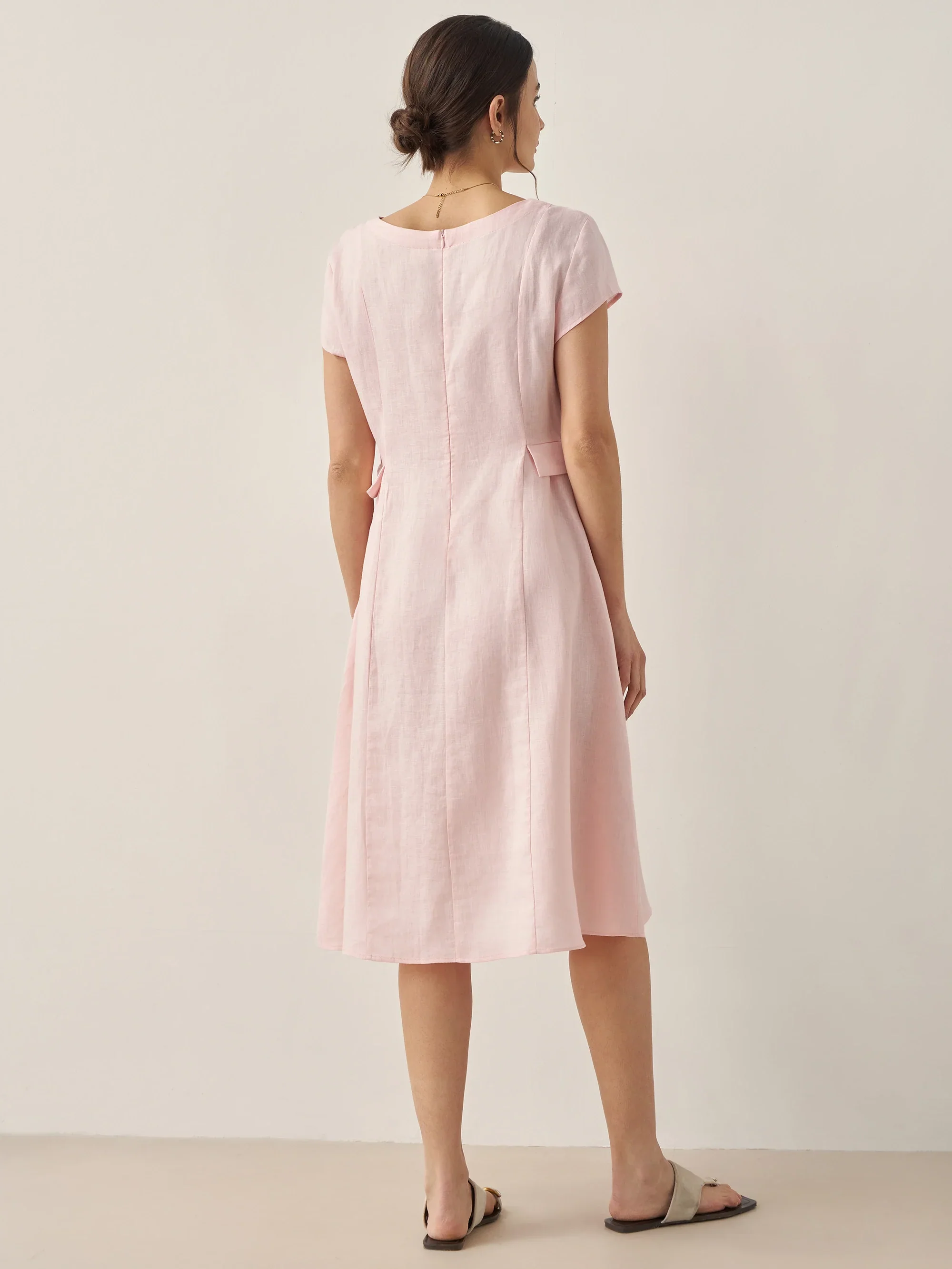 100% Linen Natural Summer V-Neck Dress ALEXA - Image 9