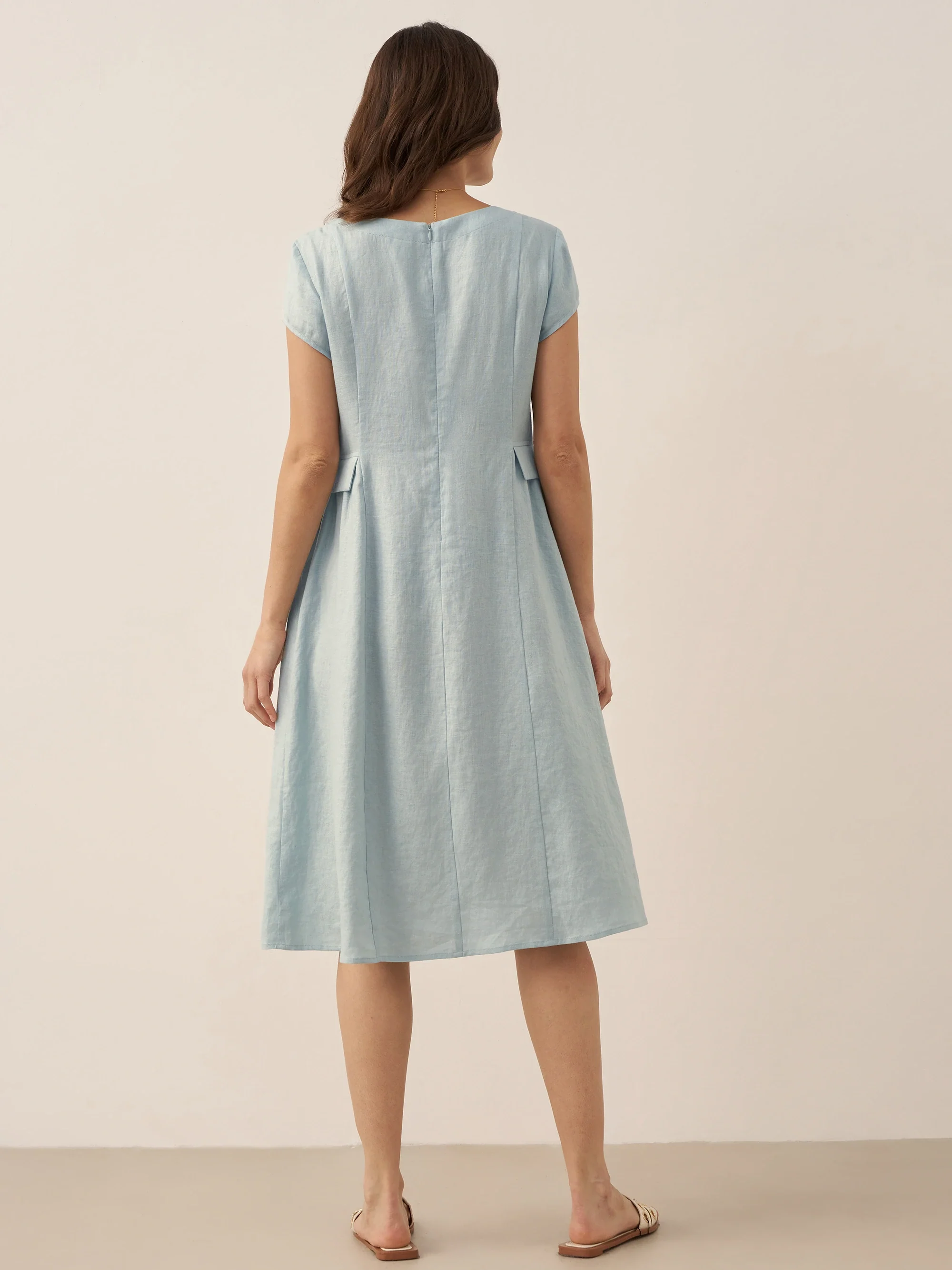 100% Linen Natural Summer V-Neck Dress ALEXA - Image 28