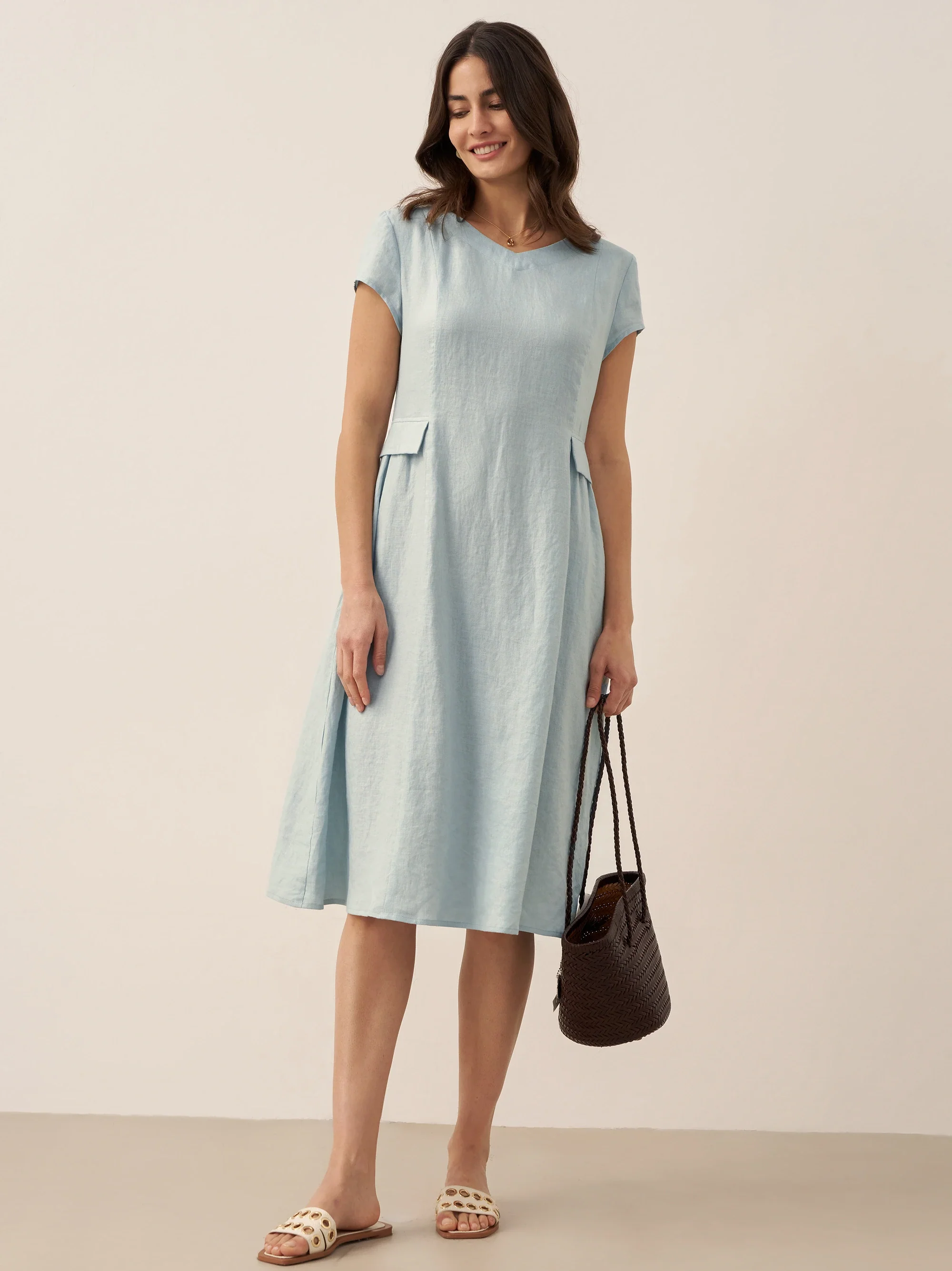 100% Linen Natural Summer V-Neck Dress ALEXA - Image 30