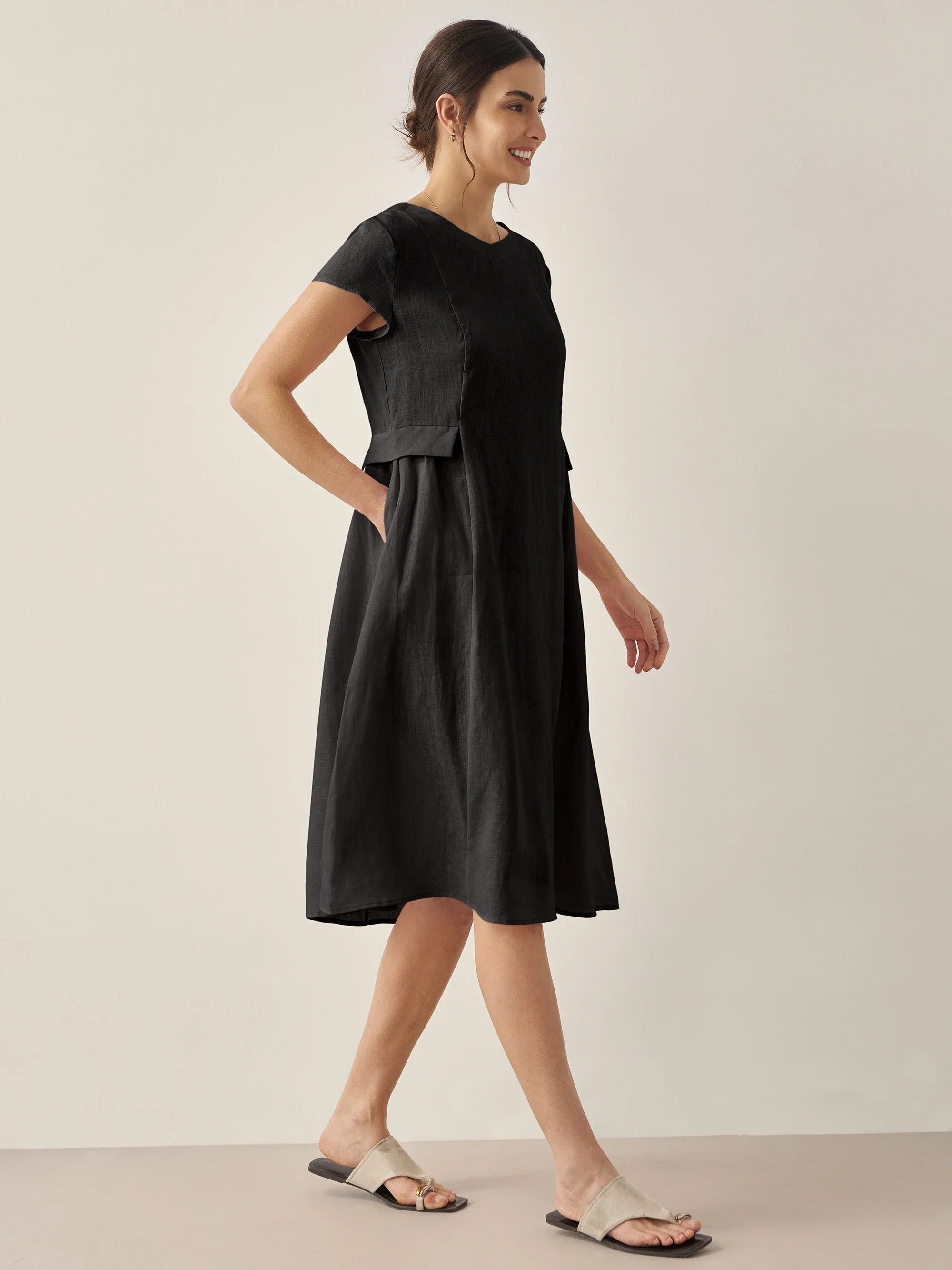 100% Linen Natural Summer V-Neck Dress ALEXA - Image 40