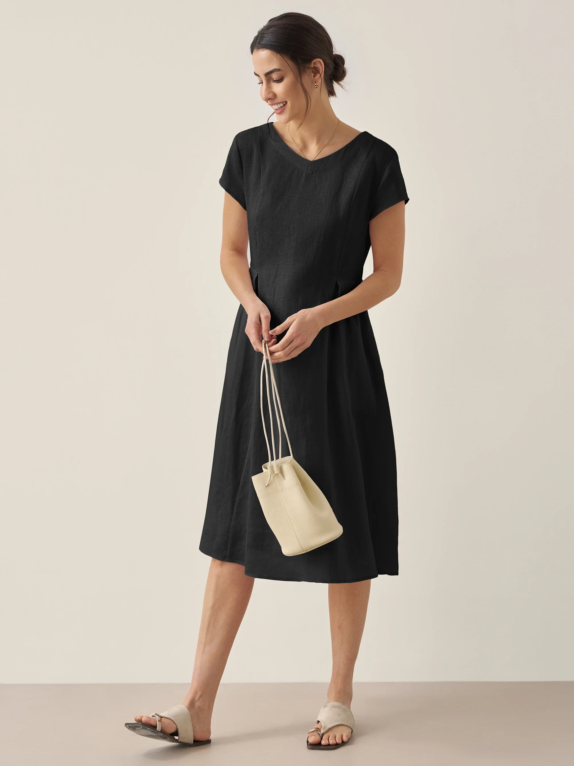 100% Linen Natural Summer V-Neck Dress ALEXA - Image 39