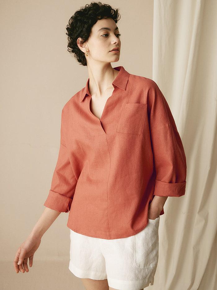 Linen Oversized Fit Pocket Shirt ELOWEN - Image 13