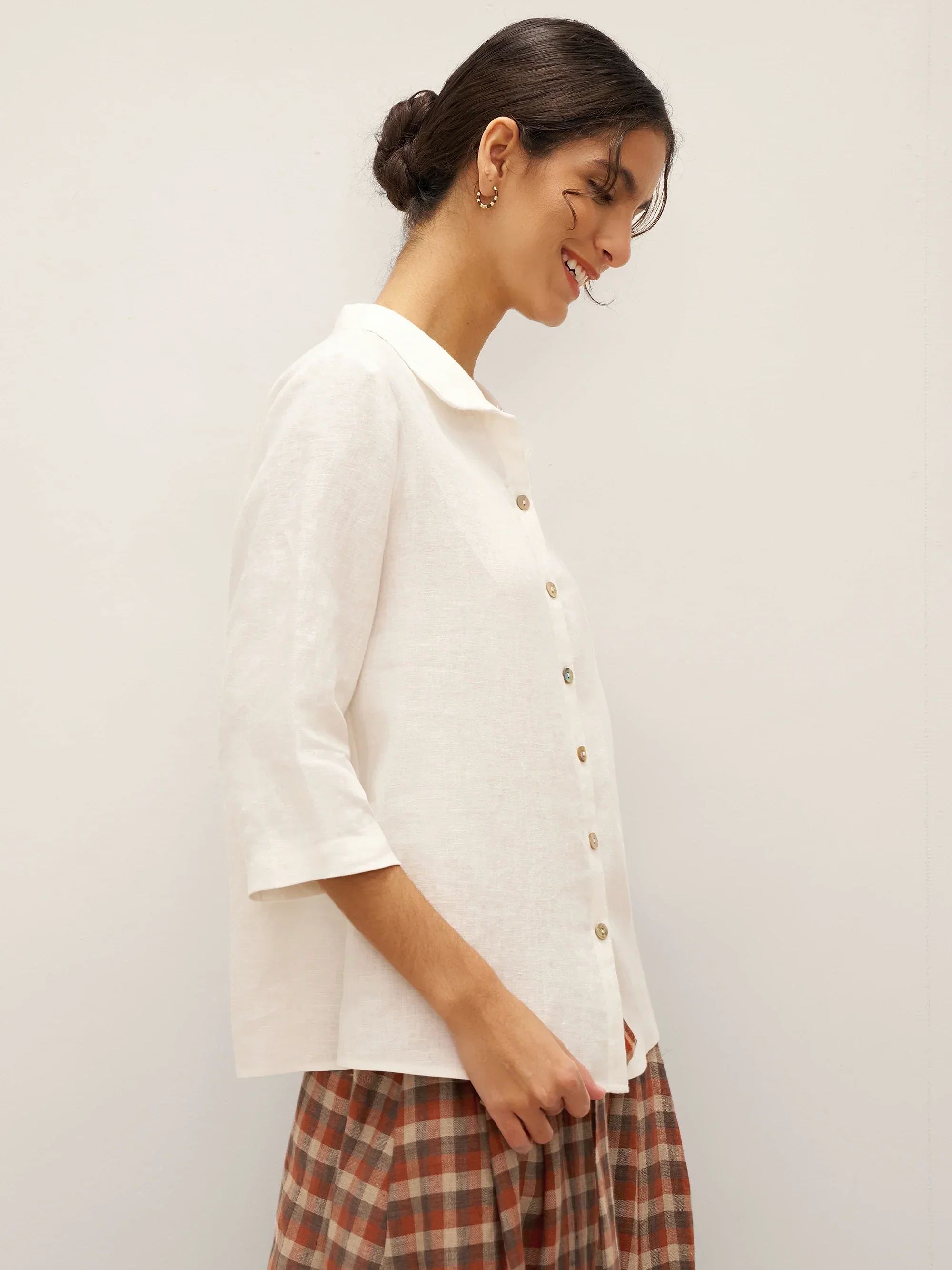 100% Linen Peter Pan Collar 3/4 Sleeve Shirt ASTRID - Image 3