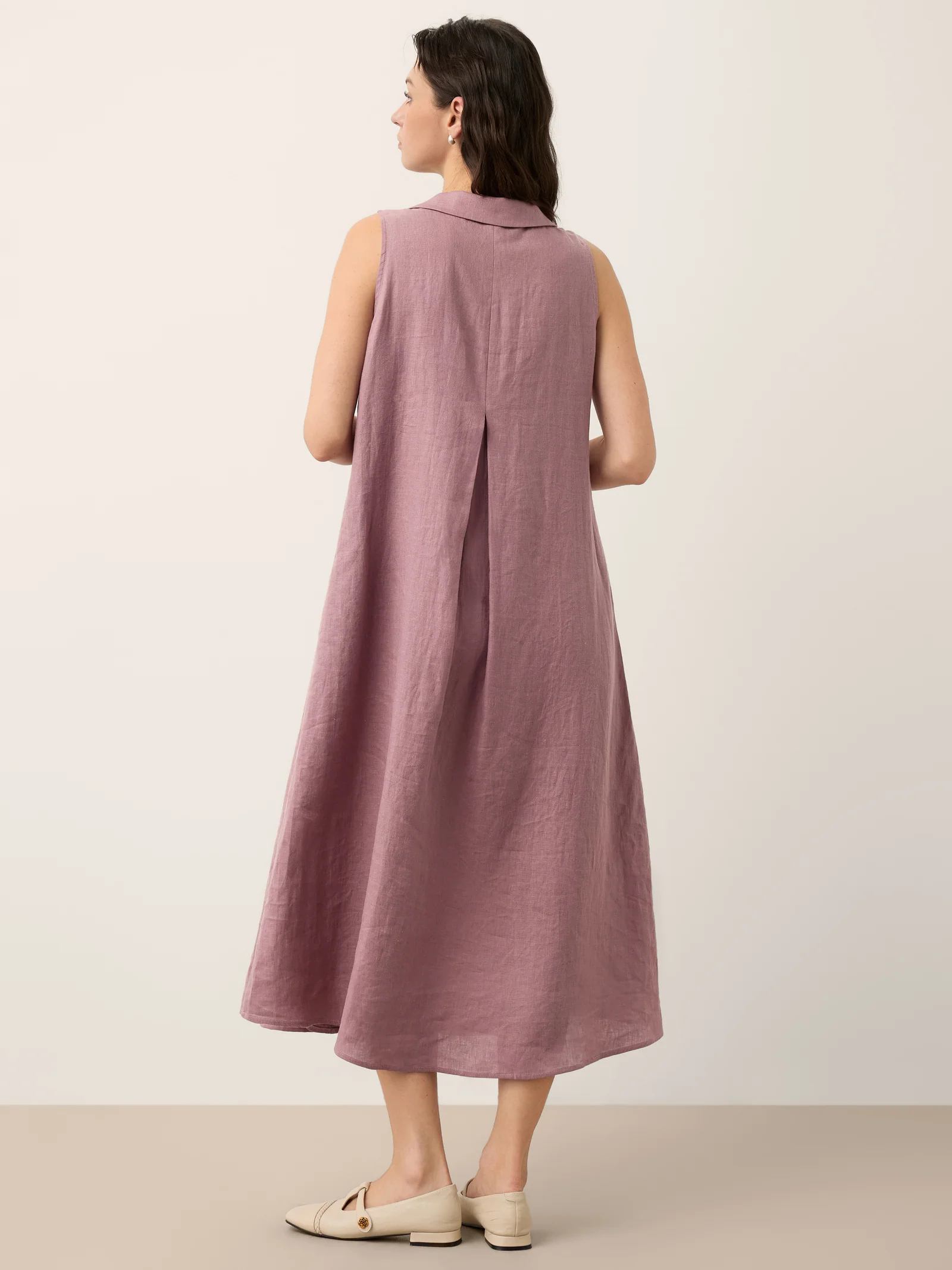 100% Linen Peter Pan Collar Pintuck Midi Dress LIANNA - Image 11