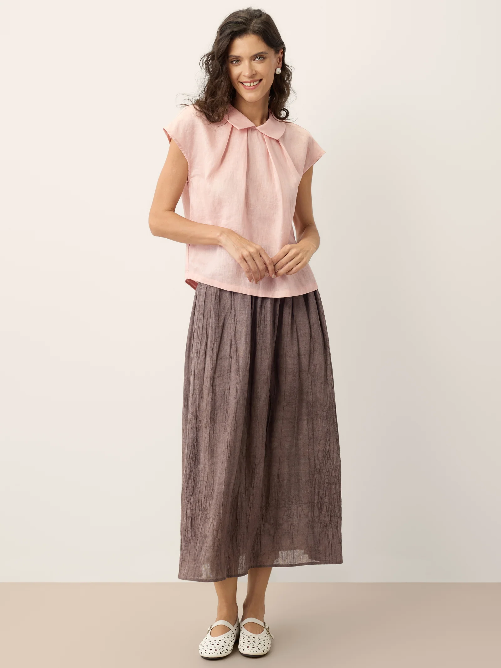 100% Linen Peter-Pan Collar Pintuck Top MIRIAM - Image 7