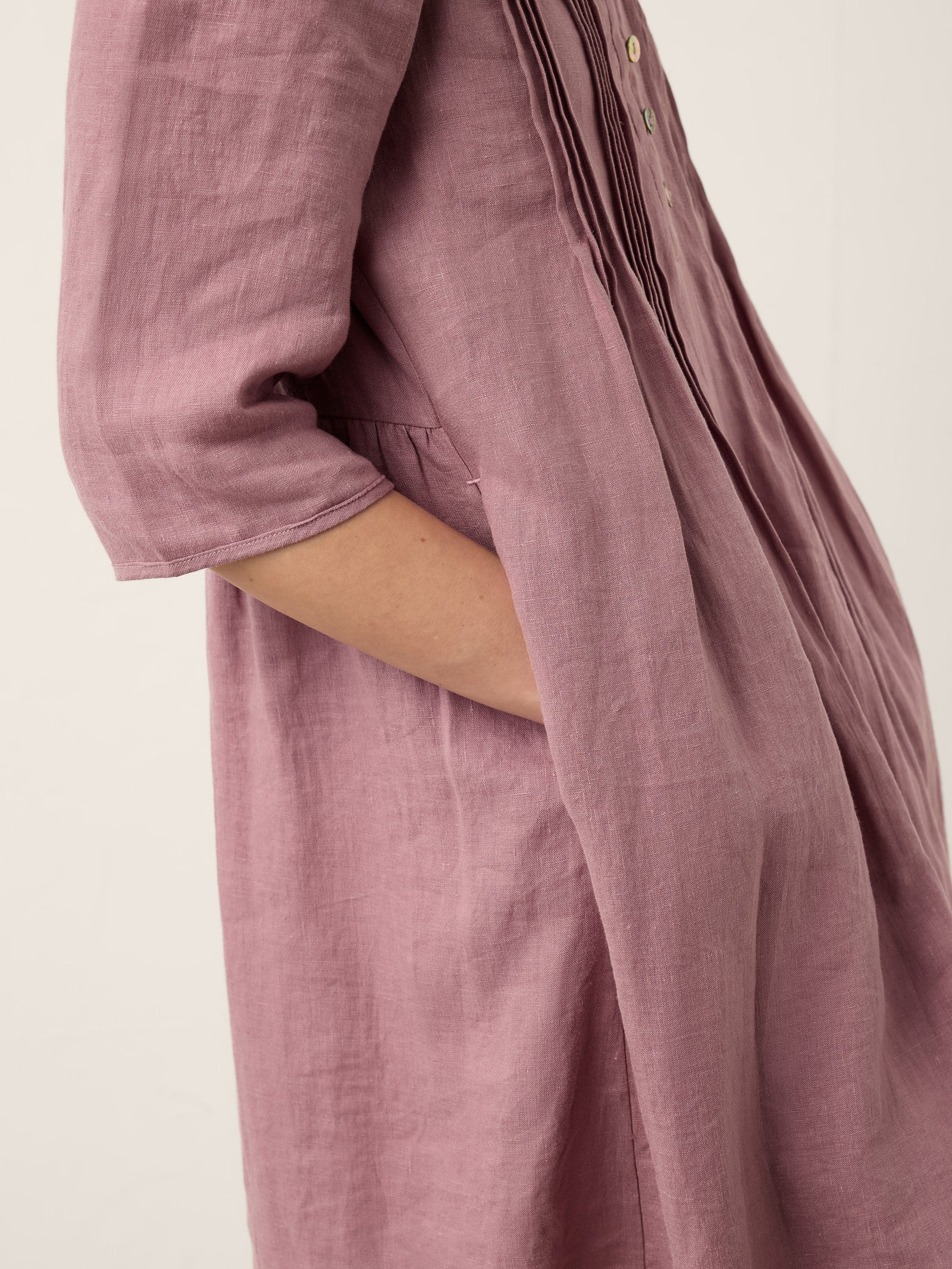 100% Linen Pintuck Puff Sleeve Mini Dress - Image 7