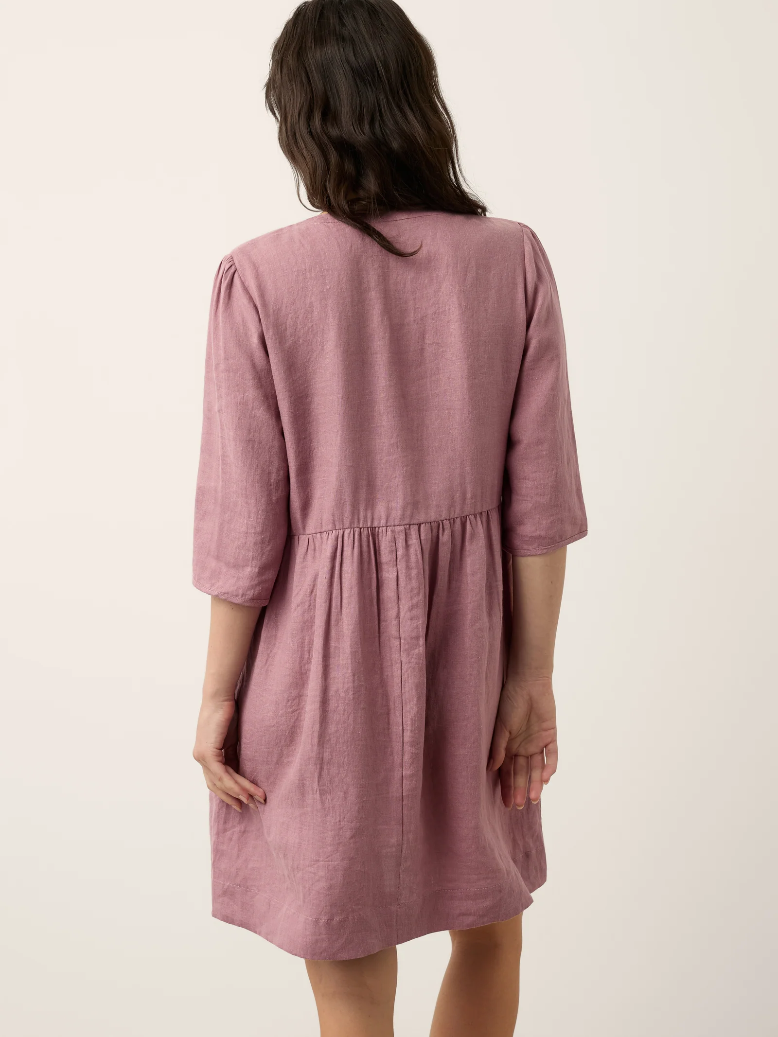 100% Linen Pintuck Puff Sleeve Mini Dress - Image 9