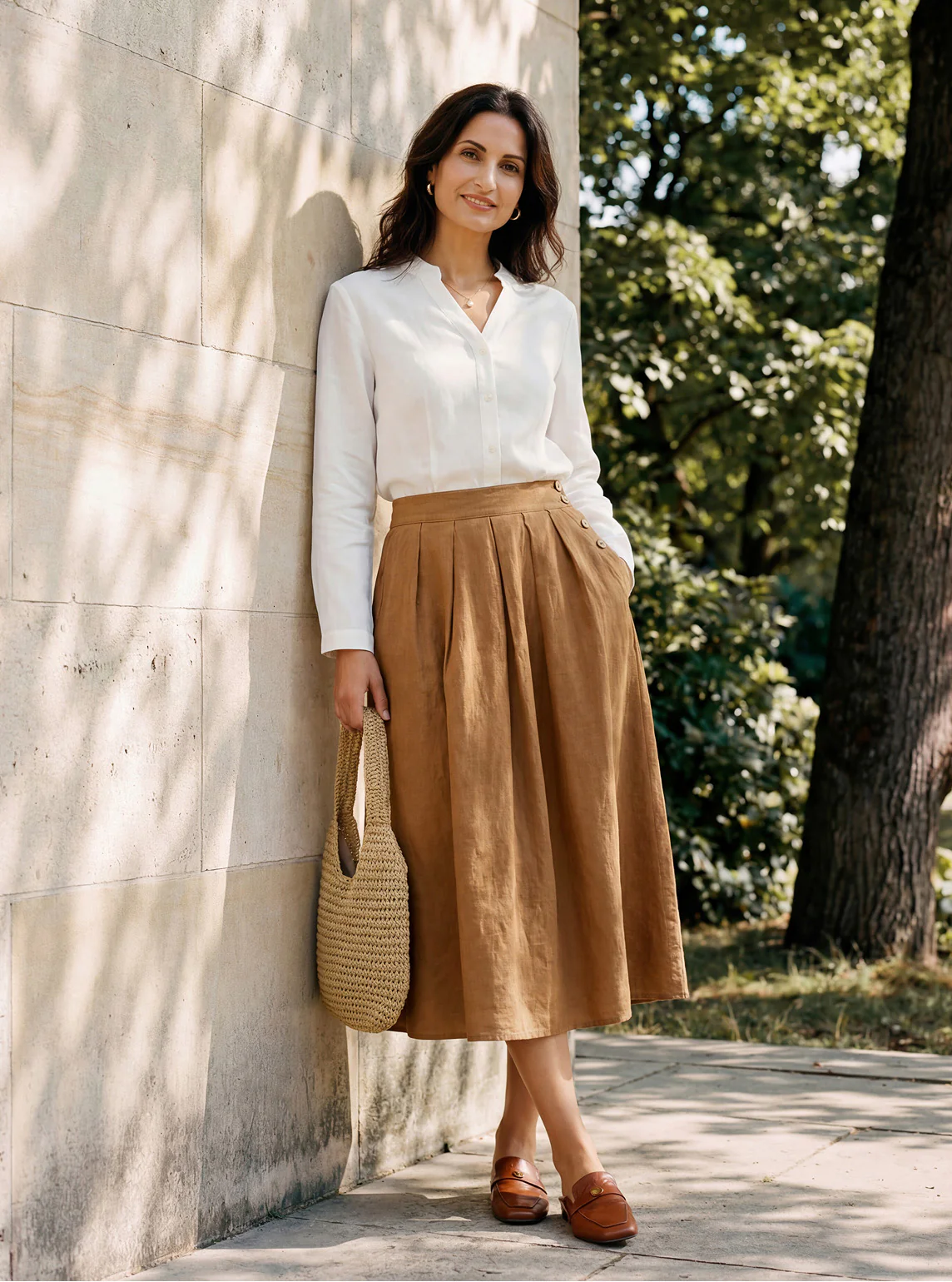 100% Linen Pleated Side Button Skirt LILITH - Image 2