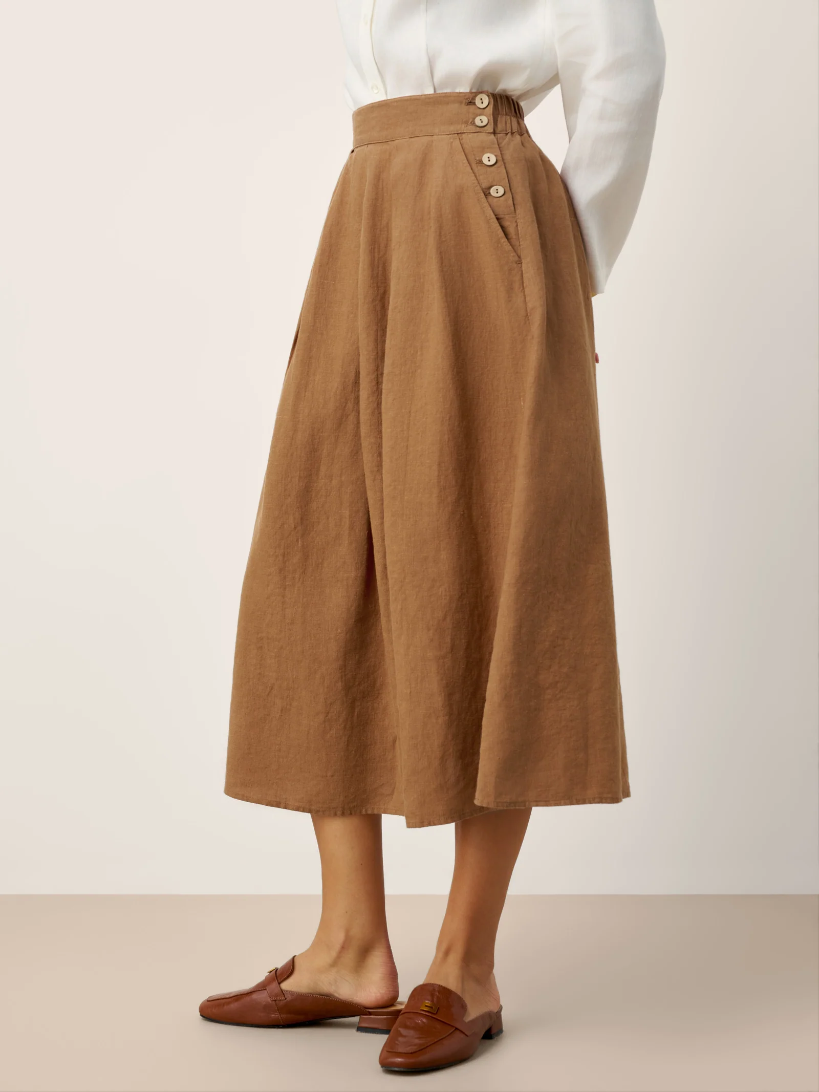 100% Linen Pleated Side Button Skirt LILITH - Image 3