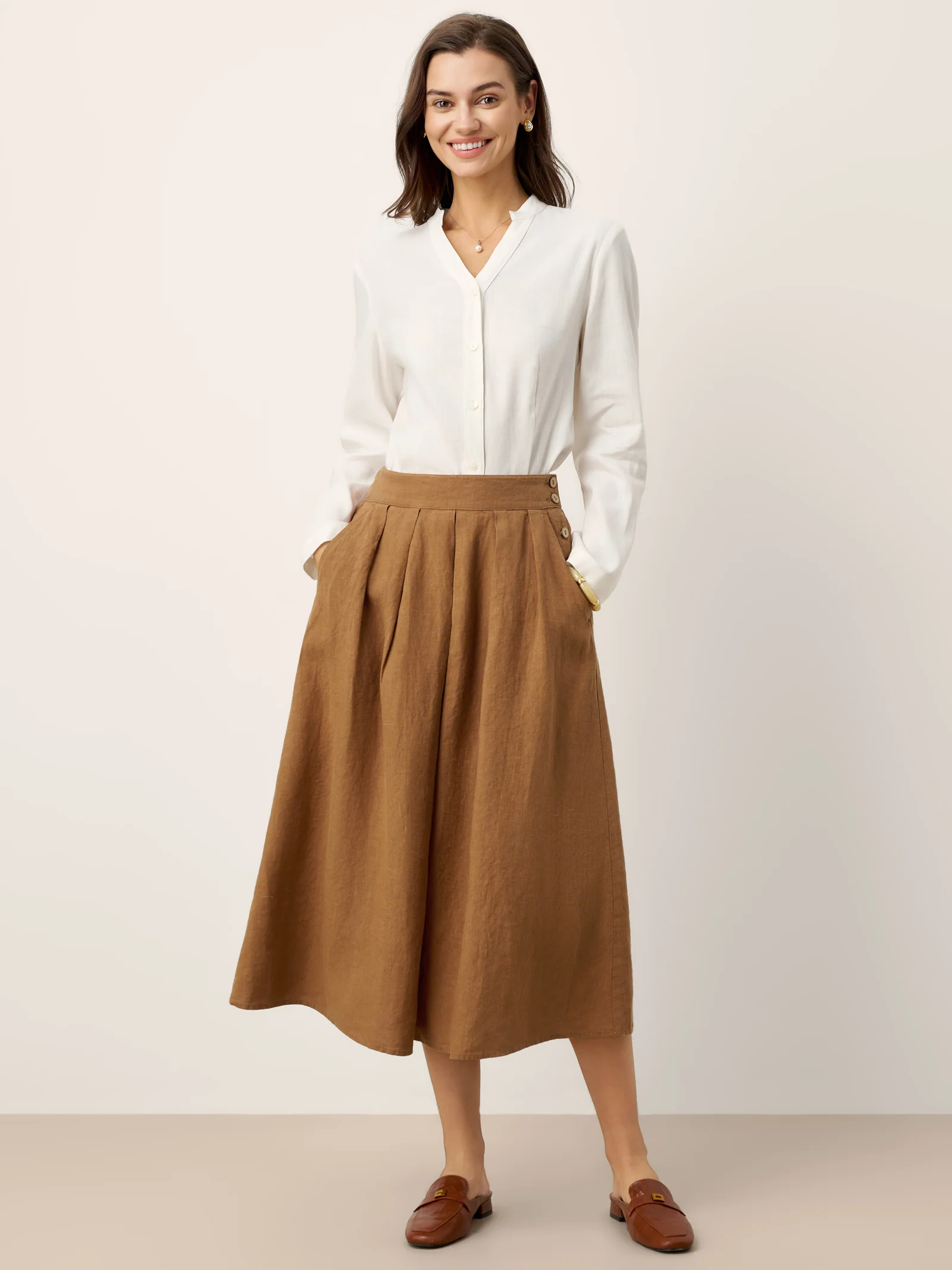 100% Linen Pleated Side Button Skirt LILITH - Image 9