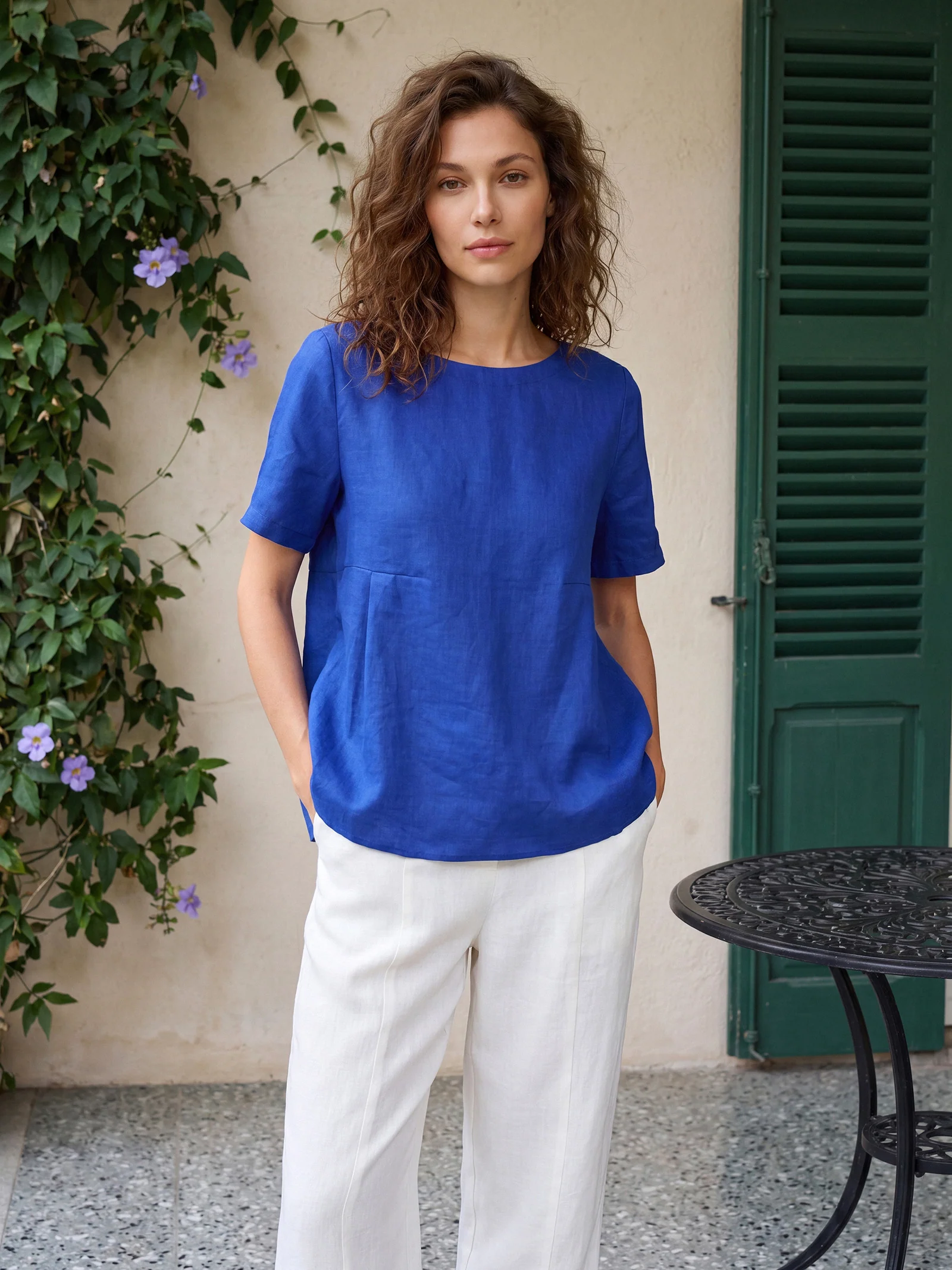 100% Linen Pleated Waist Relaxed Overtop FABIENNE - Image 2