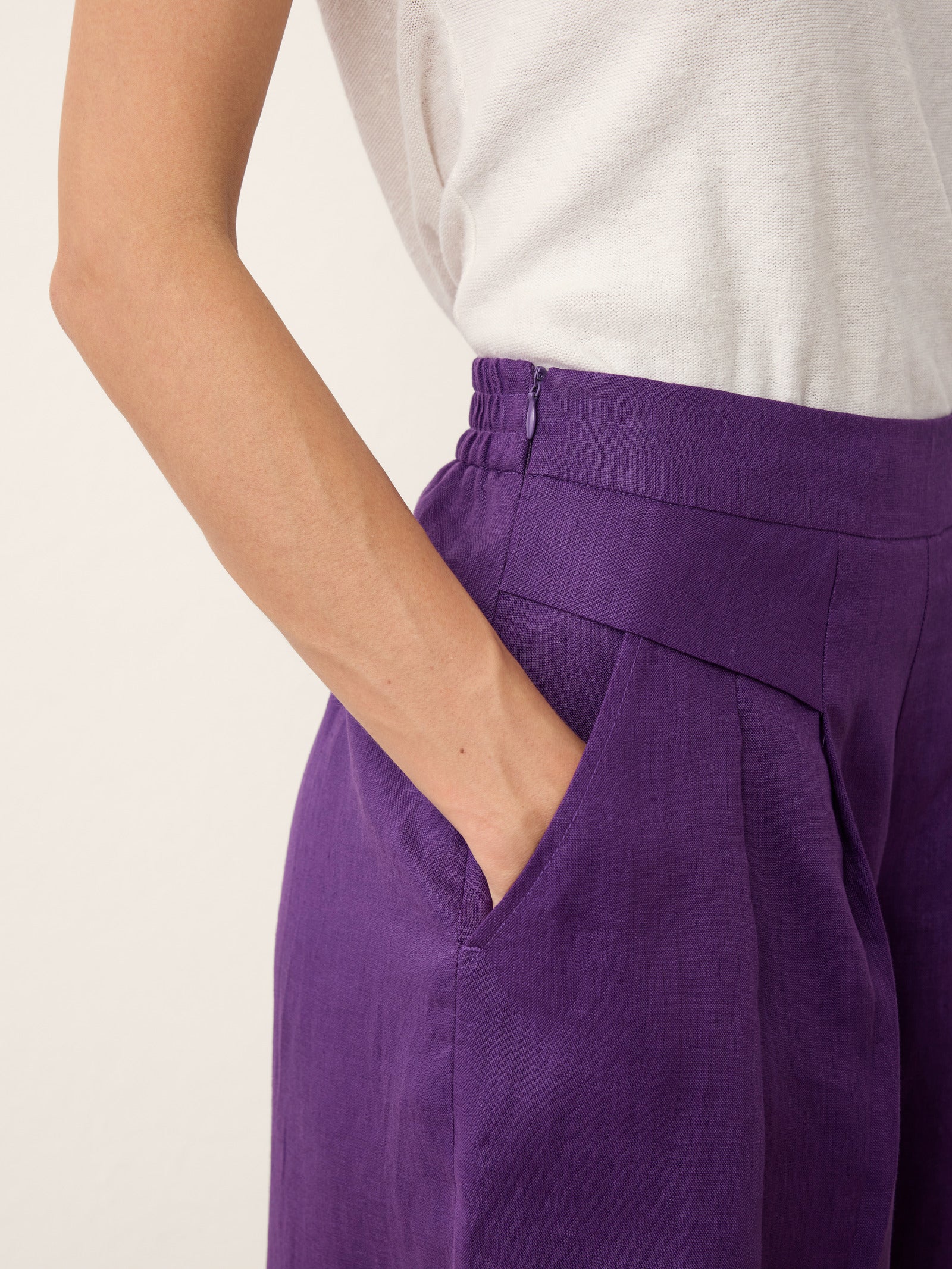 100% Linen Pleated Waist Wide Leg Pants LOUISA - Image 5