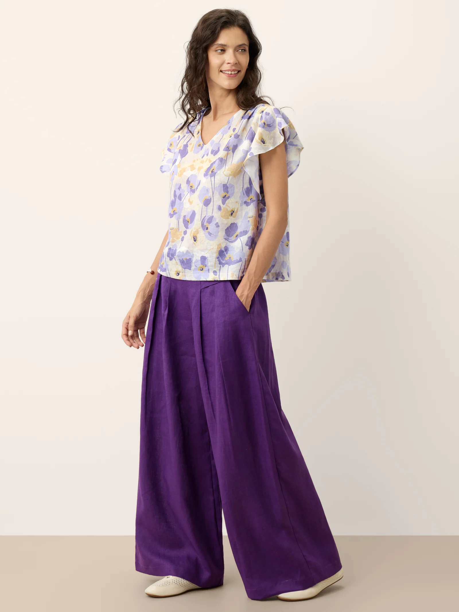 100% Linen Pleated Waist Wide Leg Pants LOUISA - Image 9