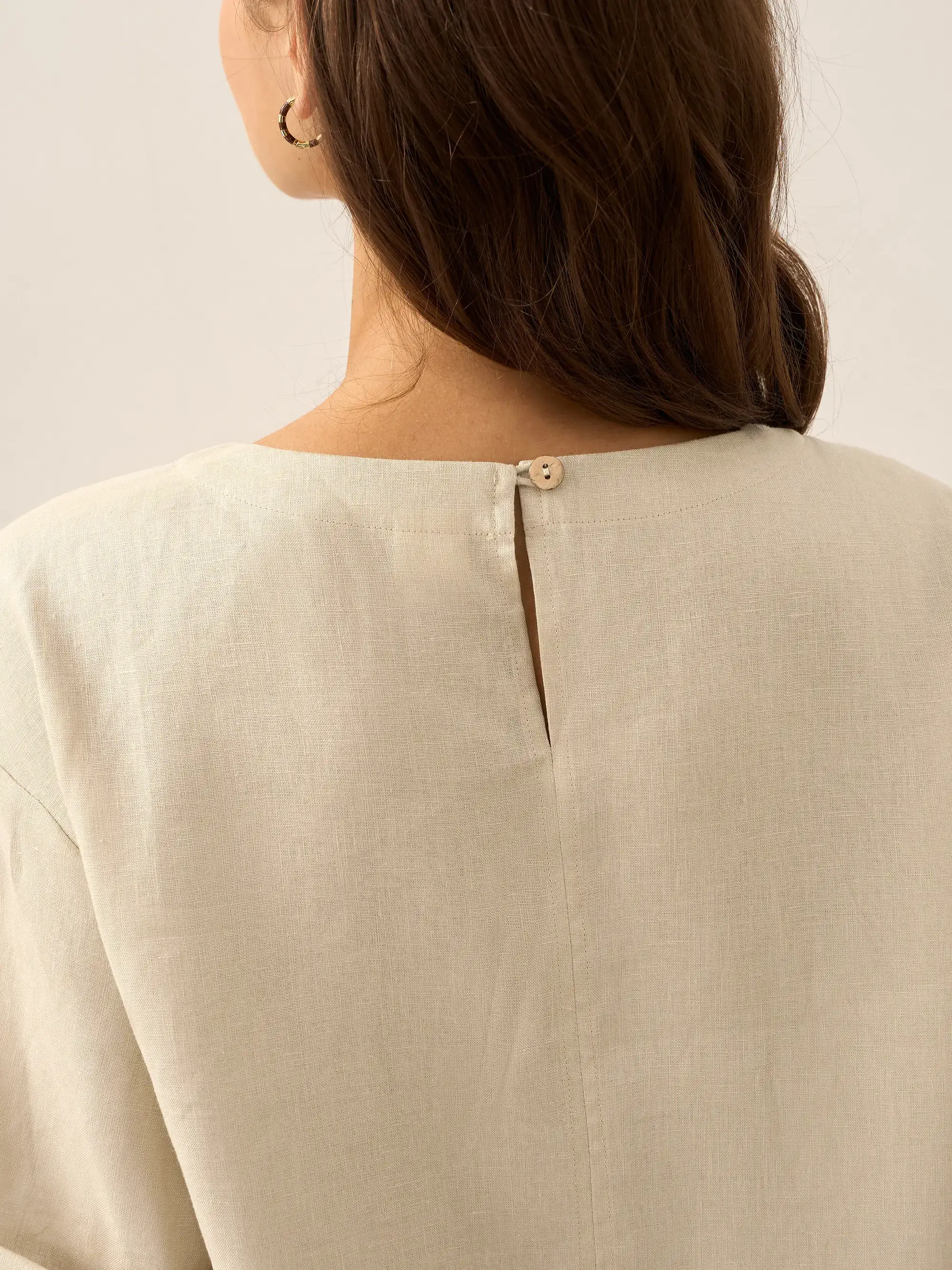 100% Linen Round Neck Button Detail Midi Dress JELENA - Image 27