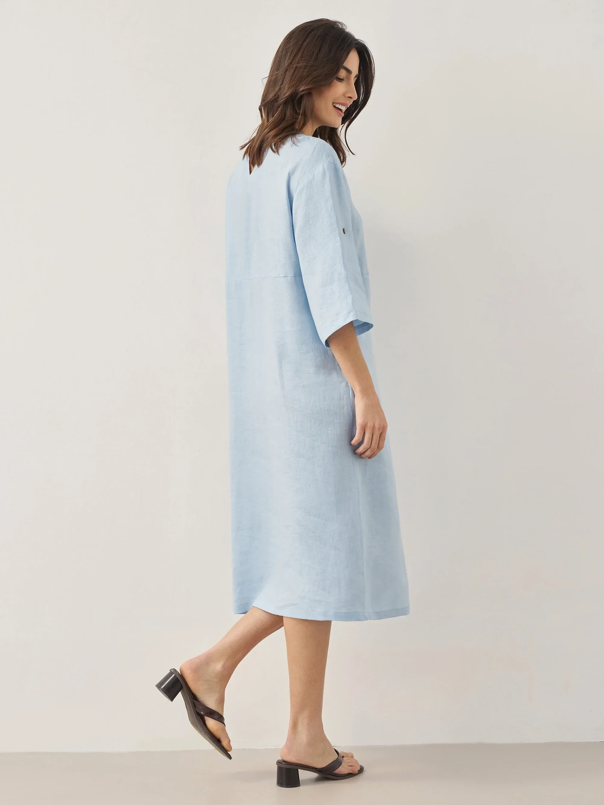 100% Linen Round Neck Button Detail Midi Dress JELENA - Image 8