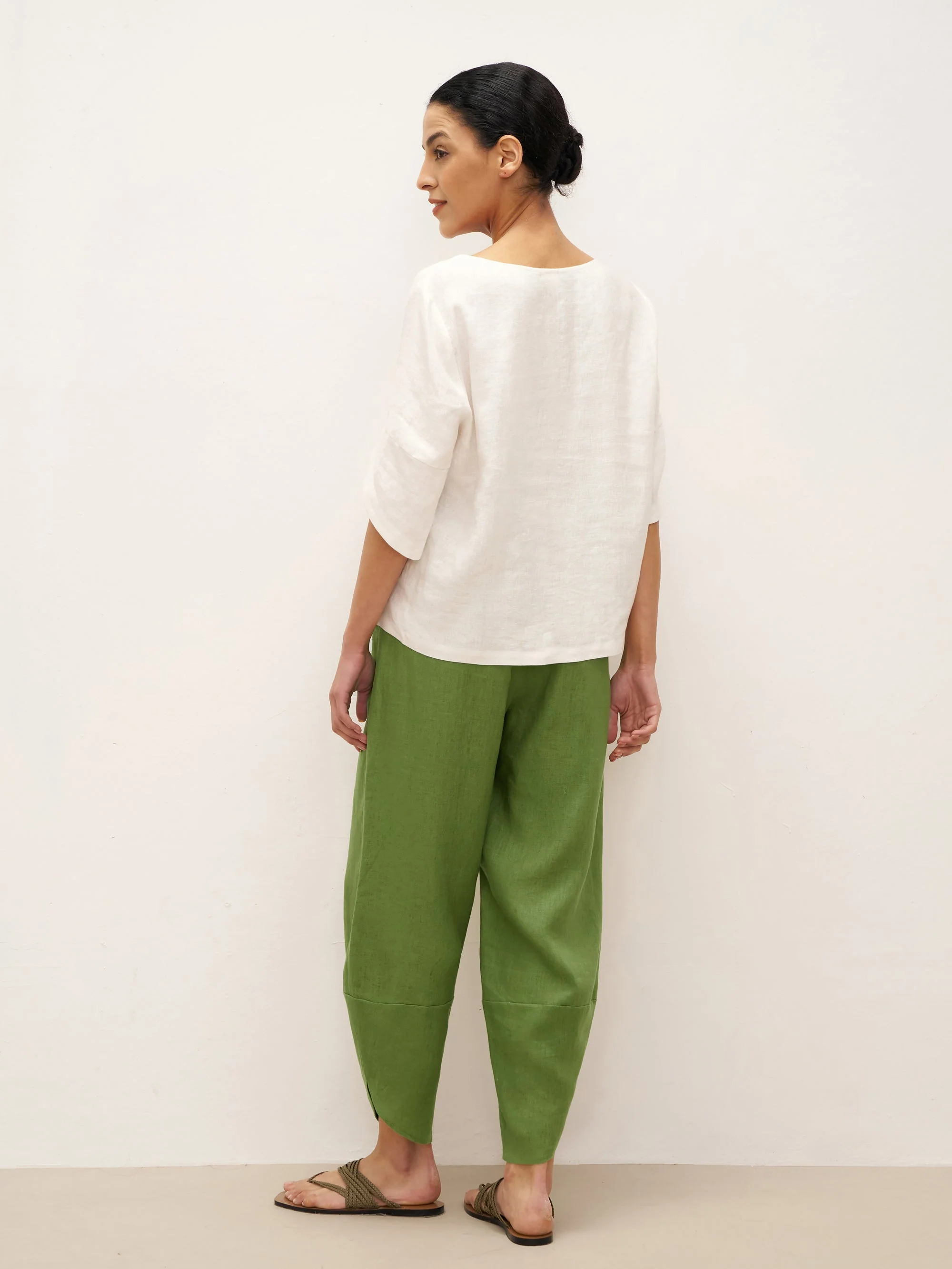 100% Linen Round Neck Petal-Sleeve Pullover LAUREL - Image 9