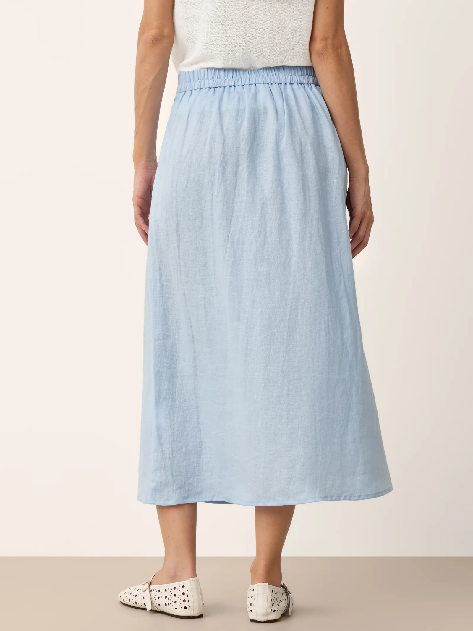 100% Linen Scalloped Waist Elasticated Back A-Line Skirt BRISEIS - Image 6