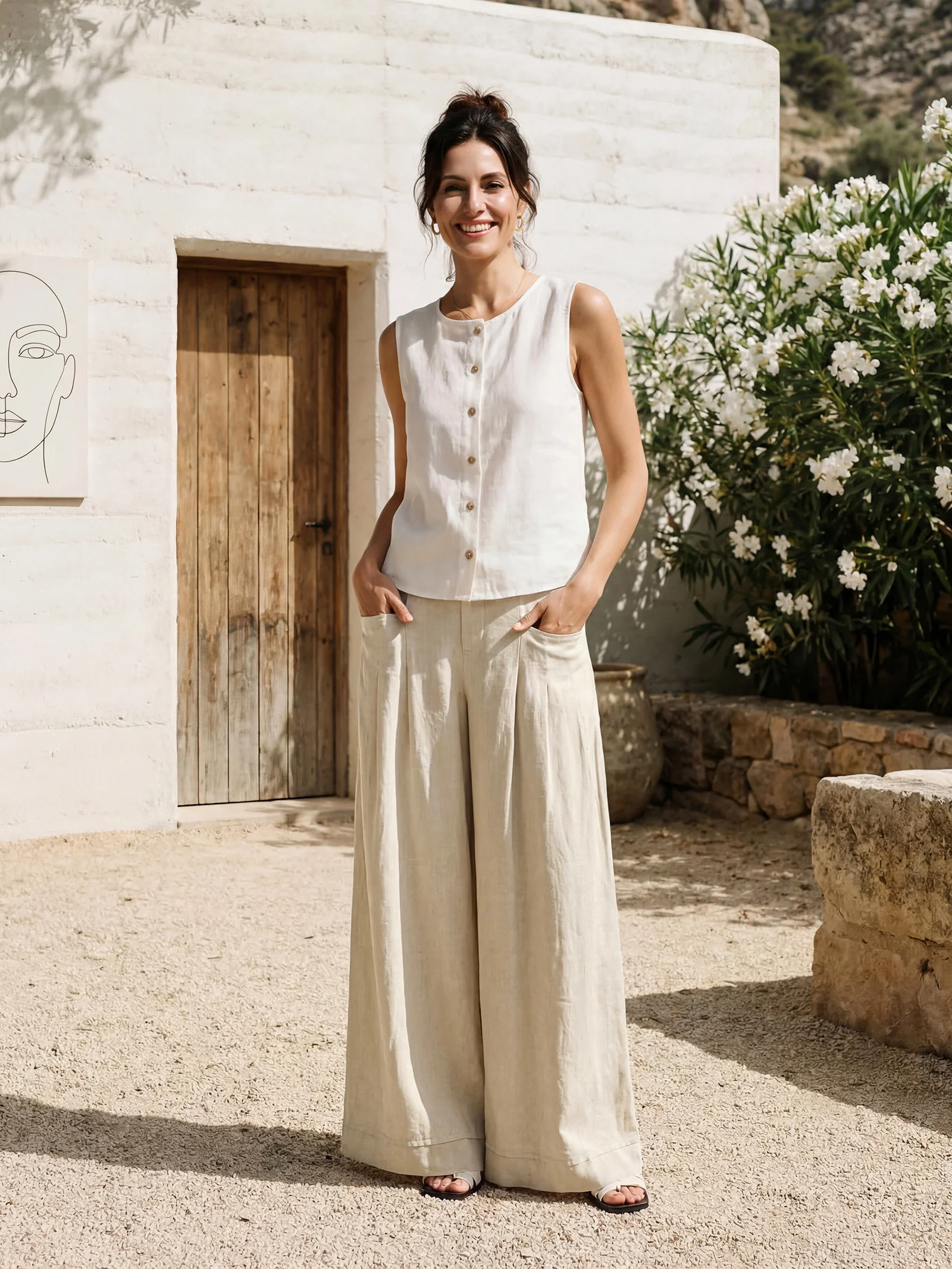 100% Linen Sculpted Pleat Elasticated Back Relaxed Pants VERIDIANA - Image 17