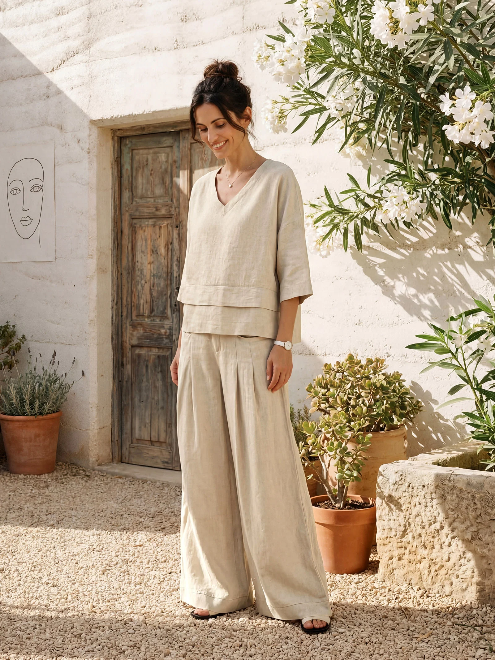 100% Linen Sculpted Pleat Elasticated Back Relaxed Pants VERIDIANA - Image 18