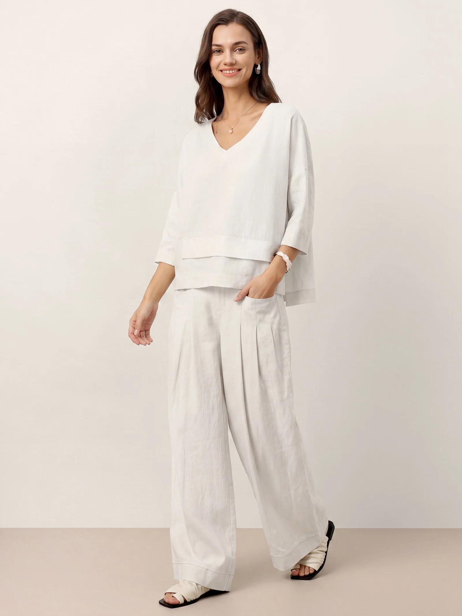 100% Linen Sculpted Pleat Elasticated Back Relaxed Pants VERIDIANA - Image 4