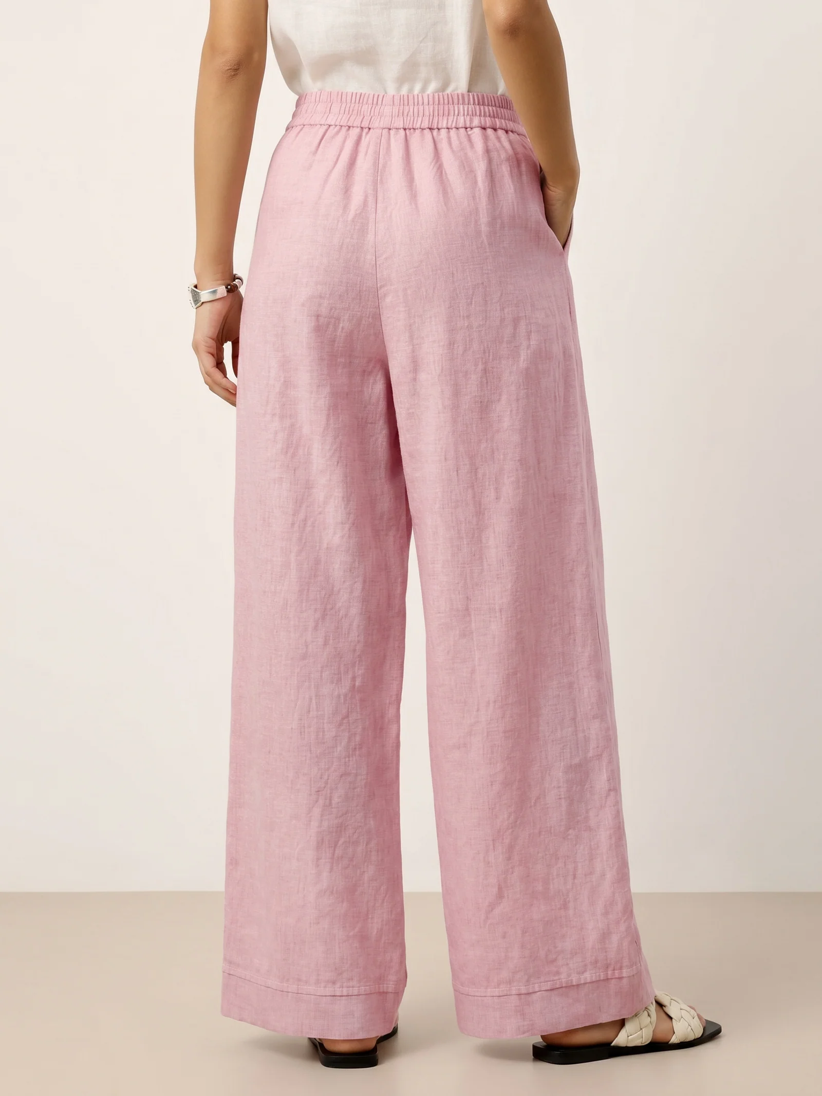 100% Linen Sculpted Pleat Elasticated Back Relaxed Pants VERIDIANA - Image 42