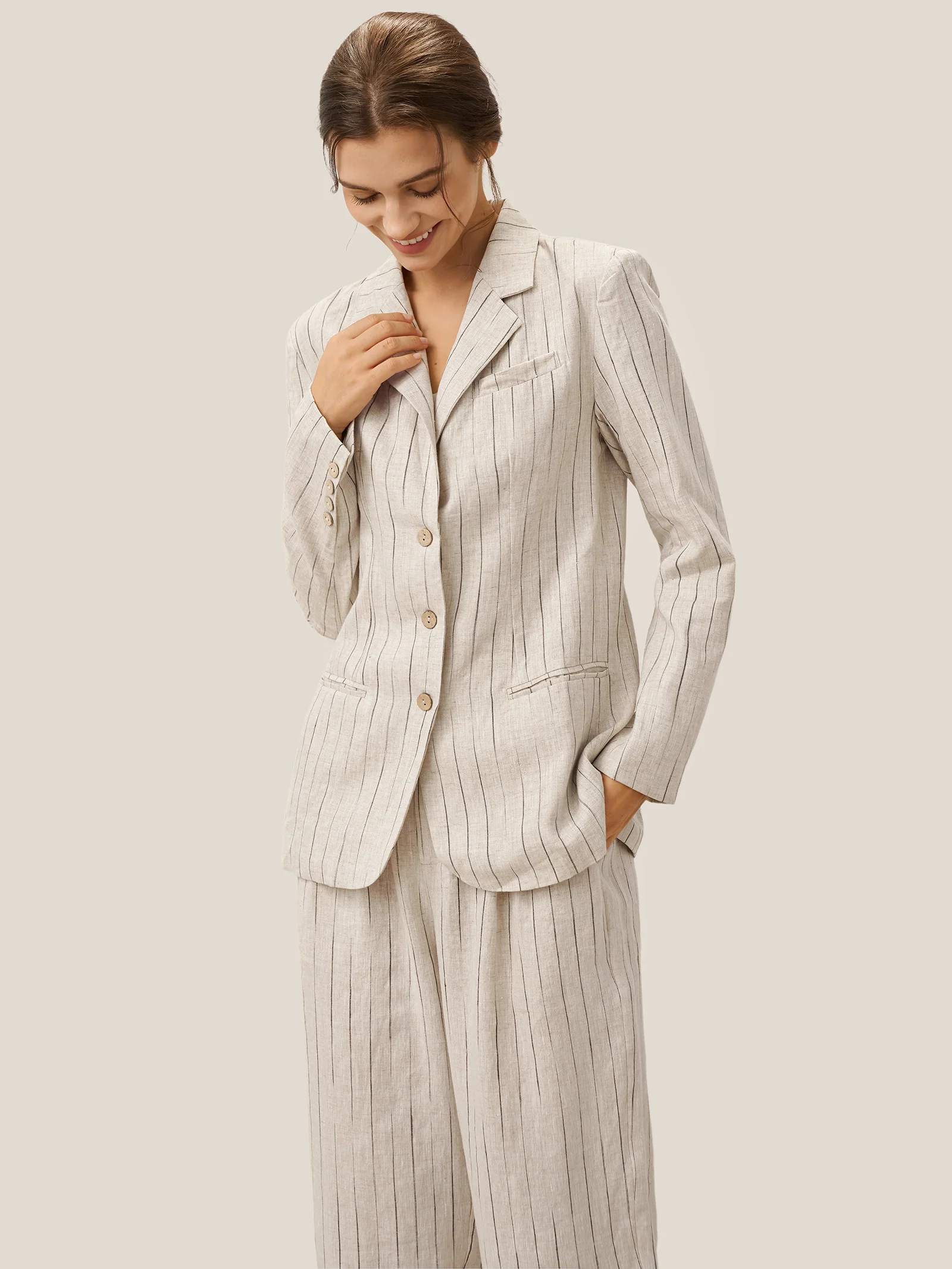 100% Linen Sketch Stripe Suit Set ELOISE - Image 2