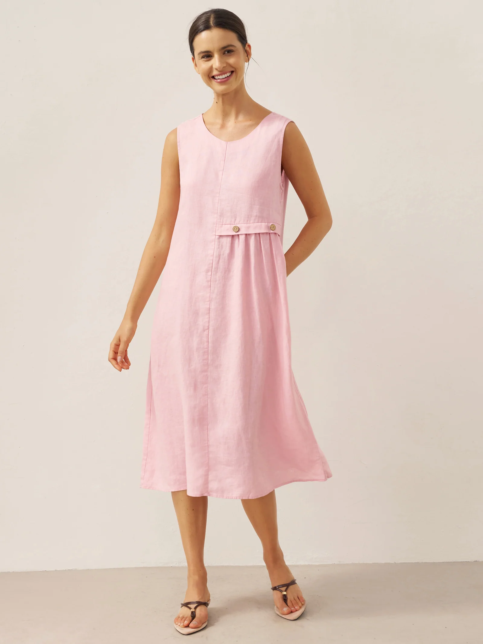 100% Linen Sleeveless Accordion Pleat Midi Dress TINA - Image 10