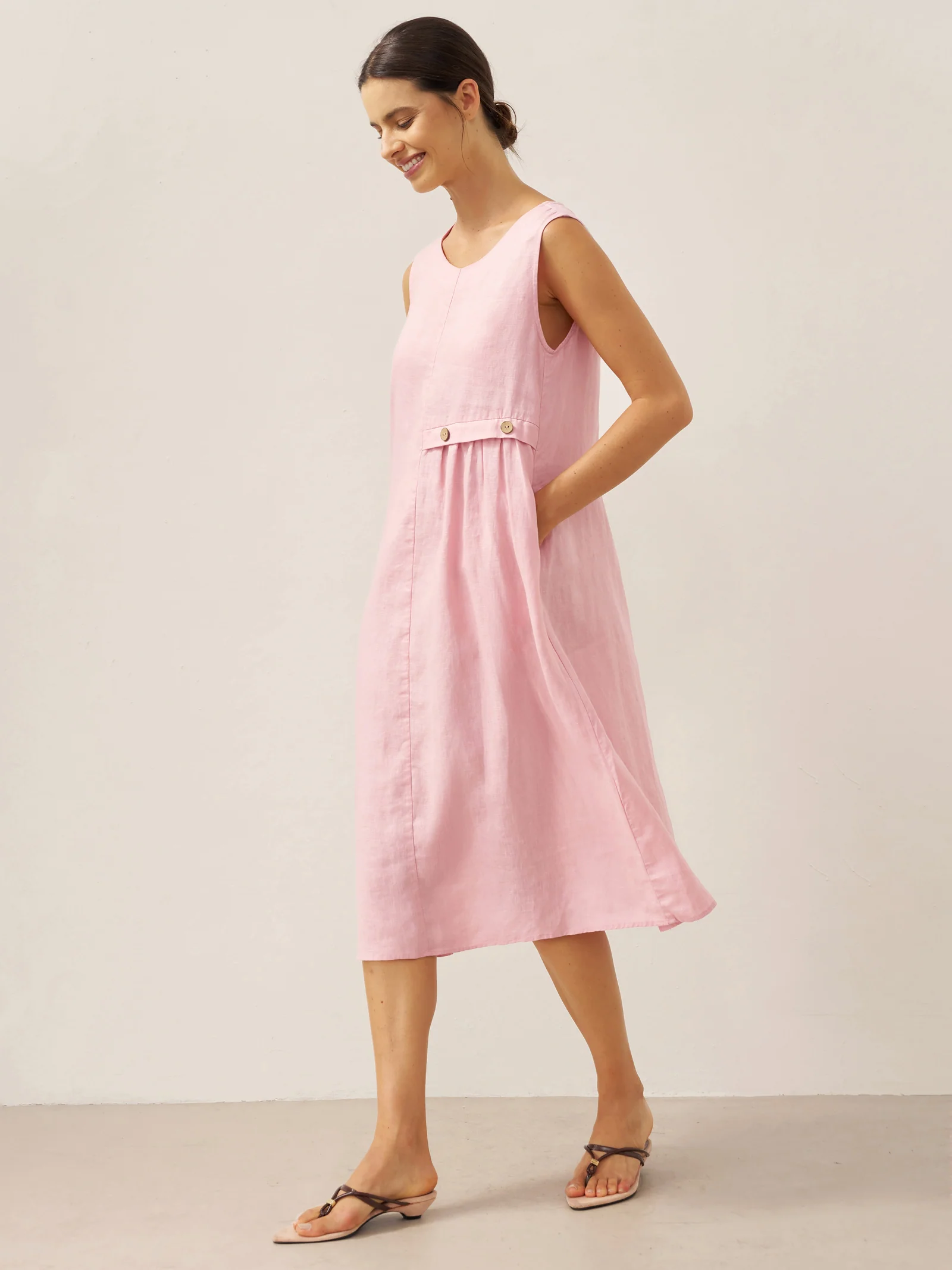 100% Linen Sleeveless Accordion Pleat Midi Dress TINA - Image 9