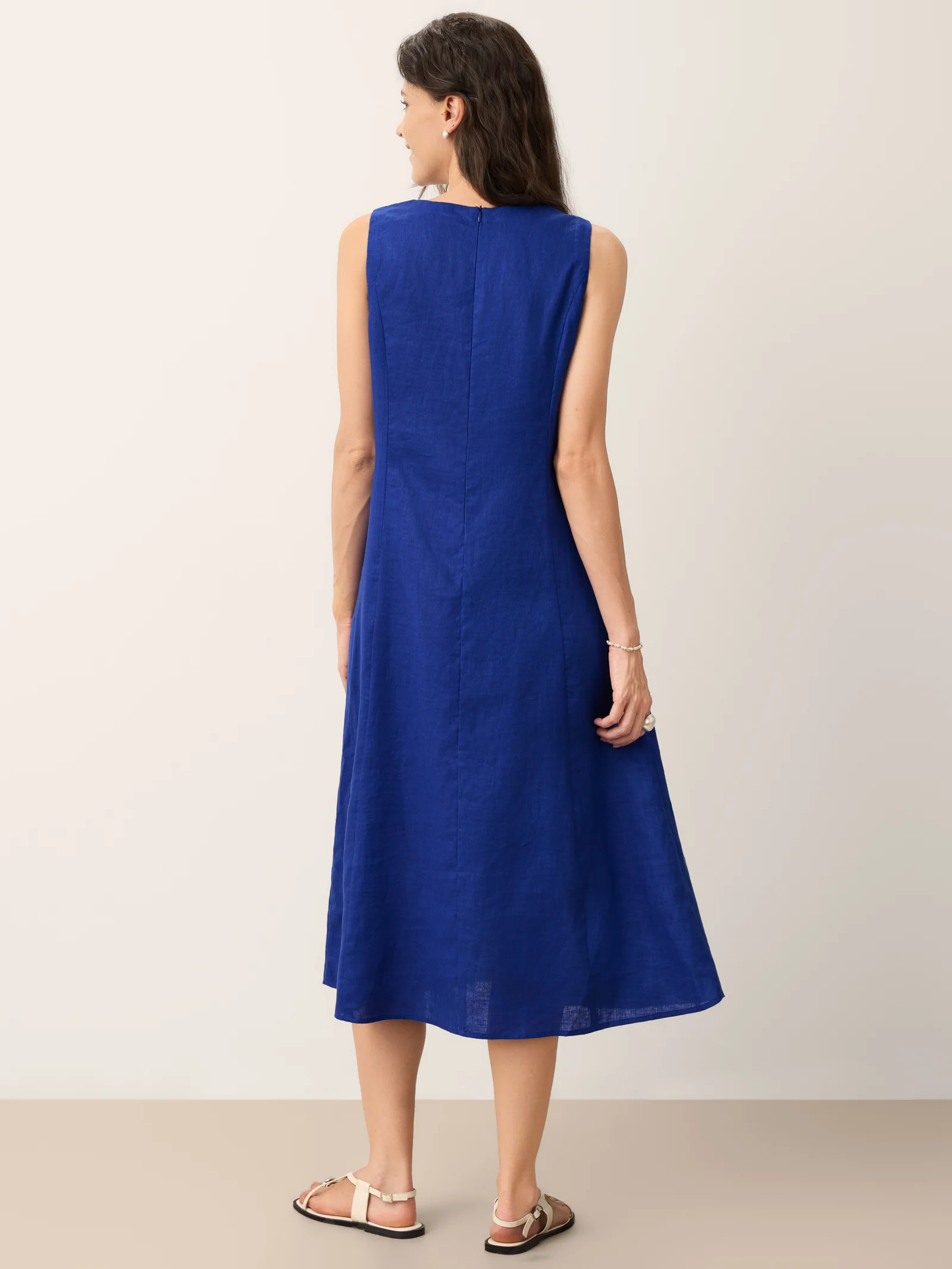 100% Linen Sleeveless V-Neck A-Line Midi Dress MARCELINE - Image 7