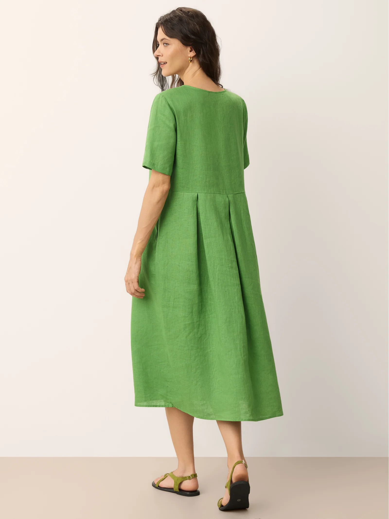 100% Linen Split Neck Button Detail Midi Dress - Image 6